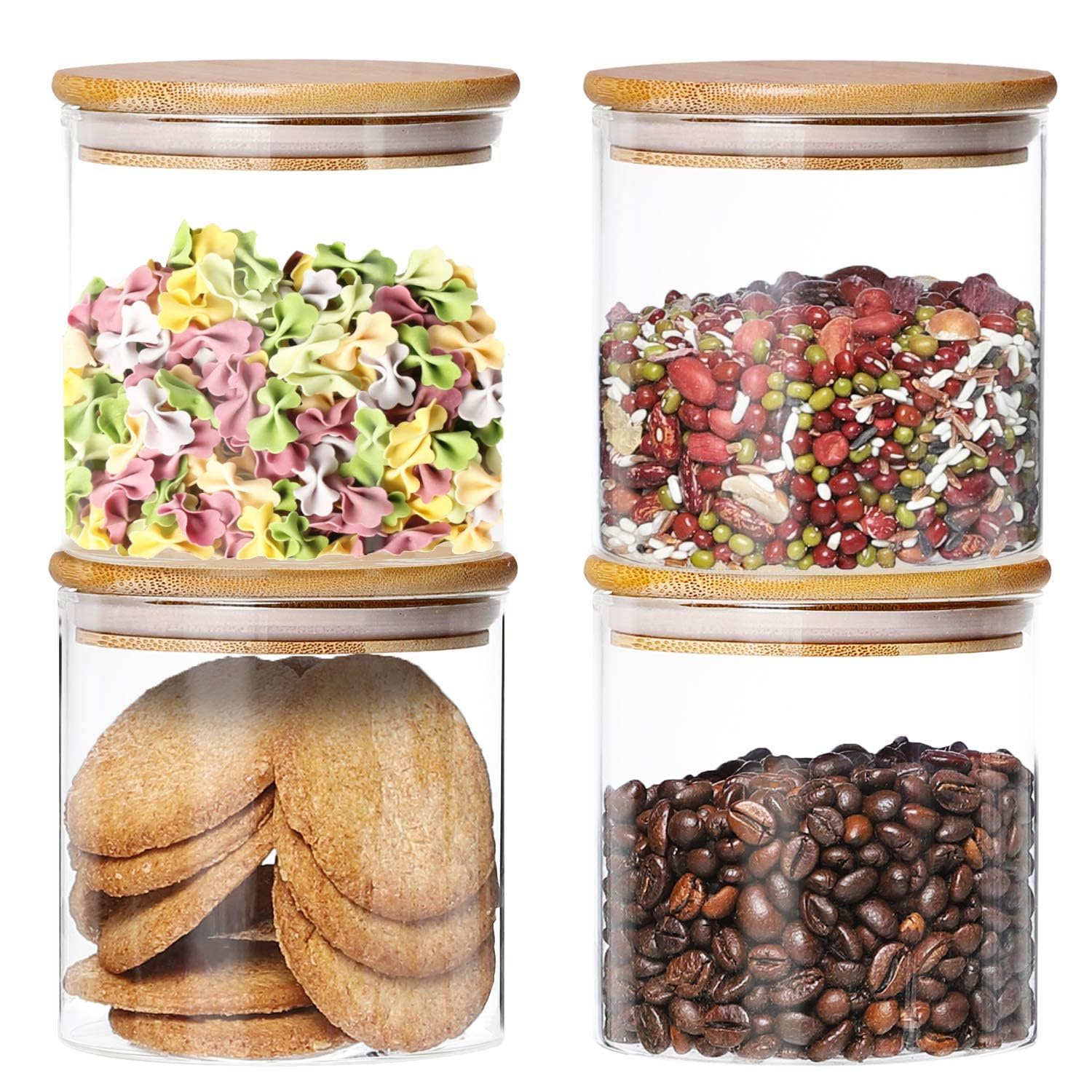 Lawei Glass Jar With Wooden Lid 700Ml Kitchen Food Storage Glass Jars & Containers With Wooden Lid  For Noodles Flour Cereal Ri