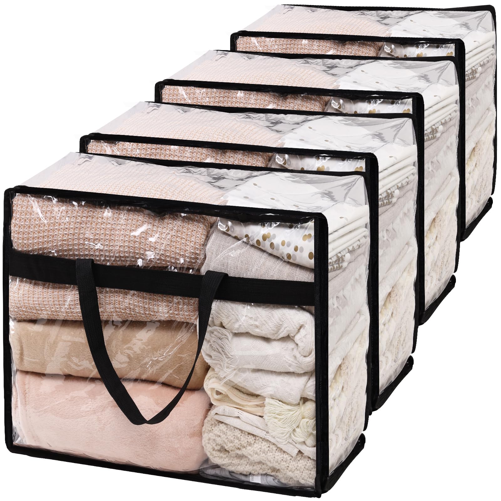 SGHUO Clear Zippered Storage Bag, Plastic Vinyl Clear Storage Bag for Blanket Clothes, Comforter, Bedding, Moving Bag with Zippe