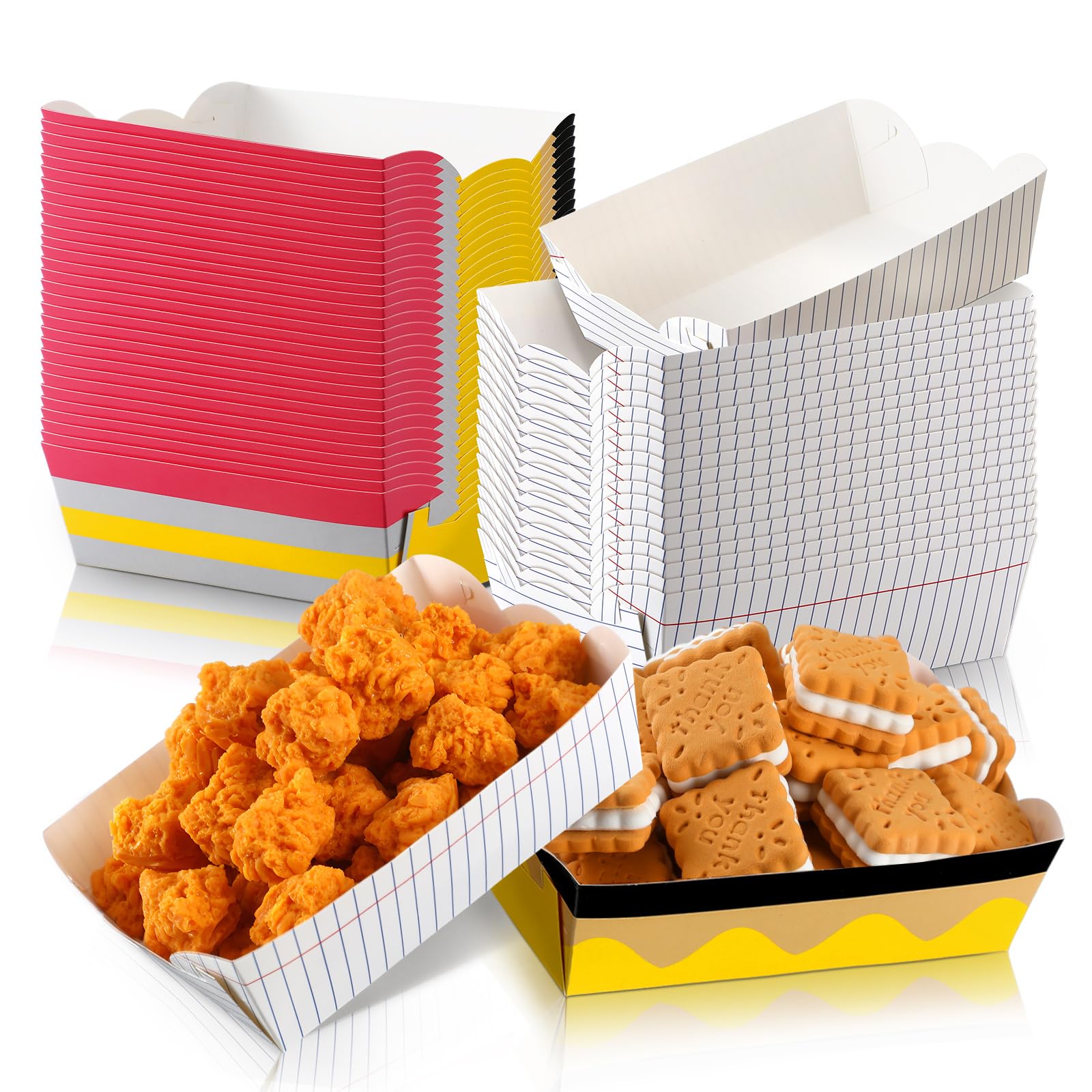 Cunhill 60 Pack Back to School Paper Food Trays Disposable Nacho Snack Boats Paper Food Holder for Welcome First Day of School P