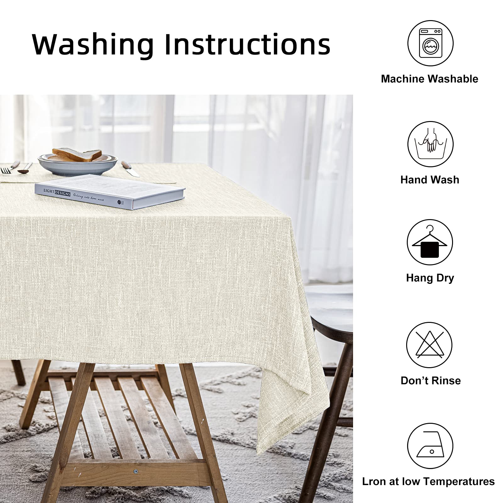 Jsfly Waterproof Cotton Linen Tablecloths Round Dining Table Cloth, Wipe Clean Indoor & Outdoor Table Cover For Buffet Party And
