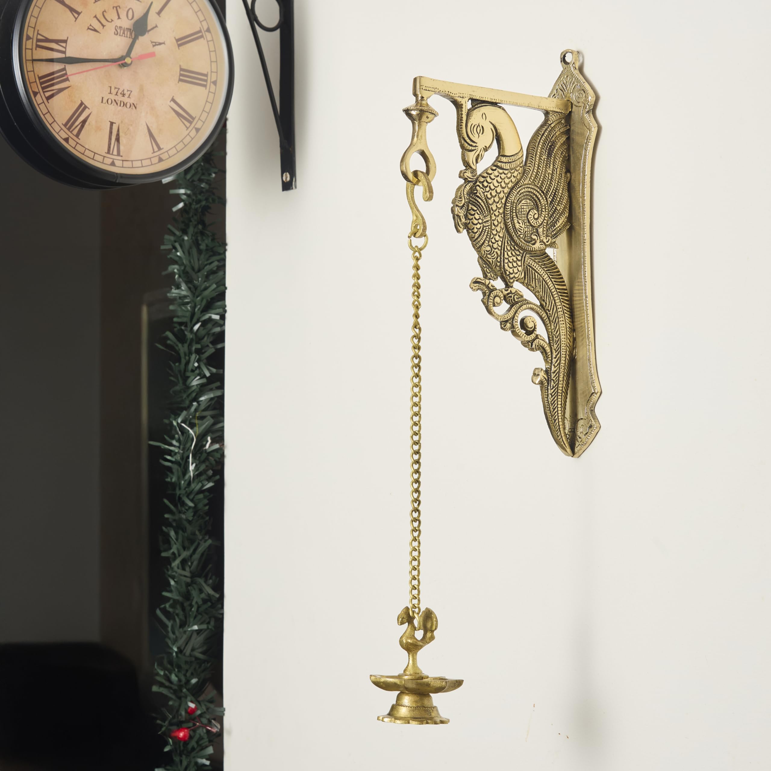 Esplanade Brass Peacock Wall Bracket  Traditional Handcrafted Wall Hanger For Diya Lamp, Bell, Home Dcor (11.8 Inches)
