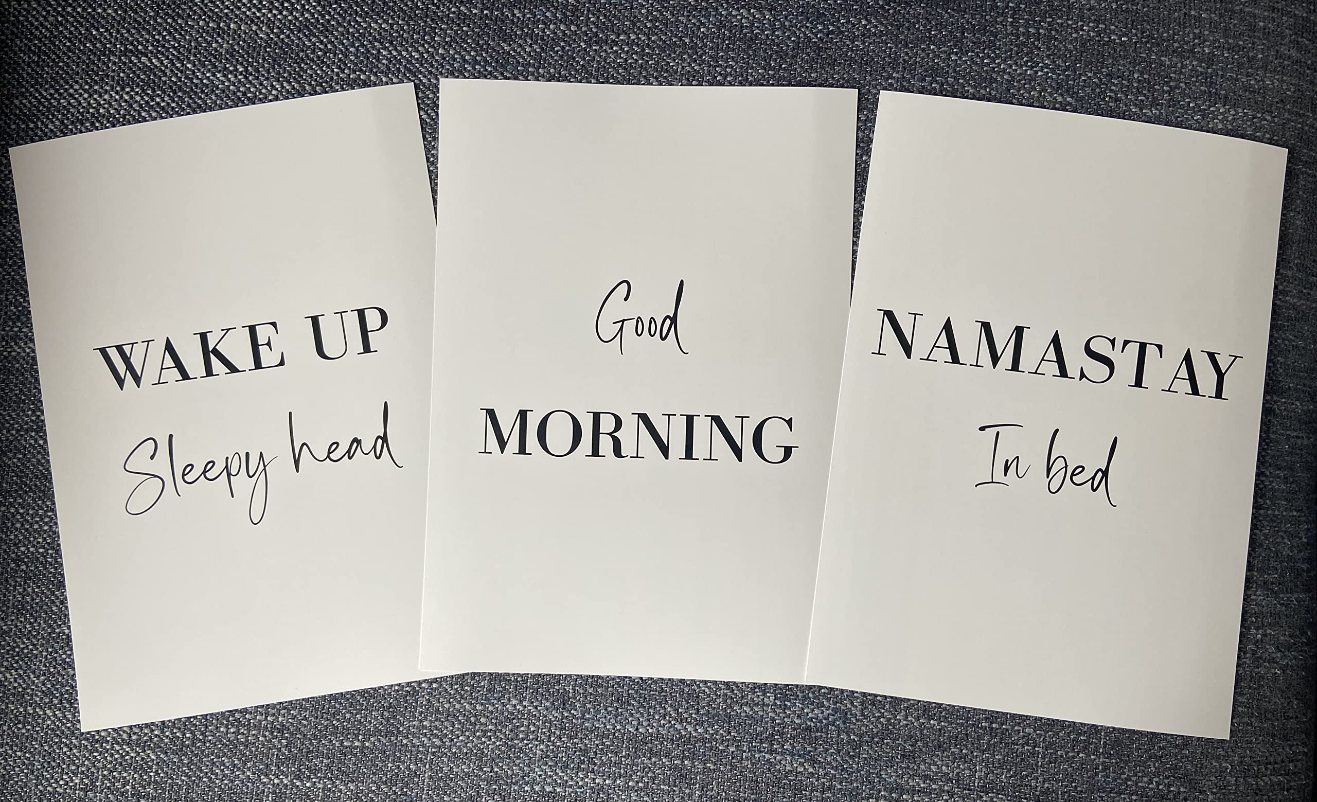 Namastay In Bed Set Of 3 Unframed Poster Prints, Quote Wall Art Home Decor, Bedroom Quote Decor, Wake Up Sleep Head, Good Mornin