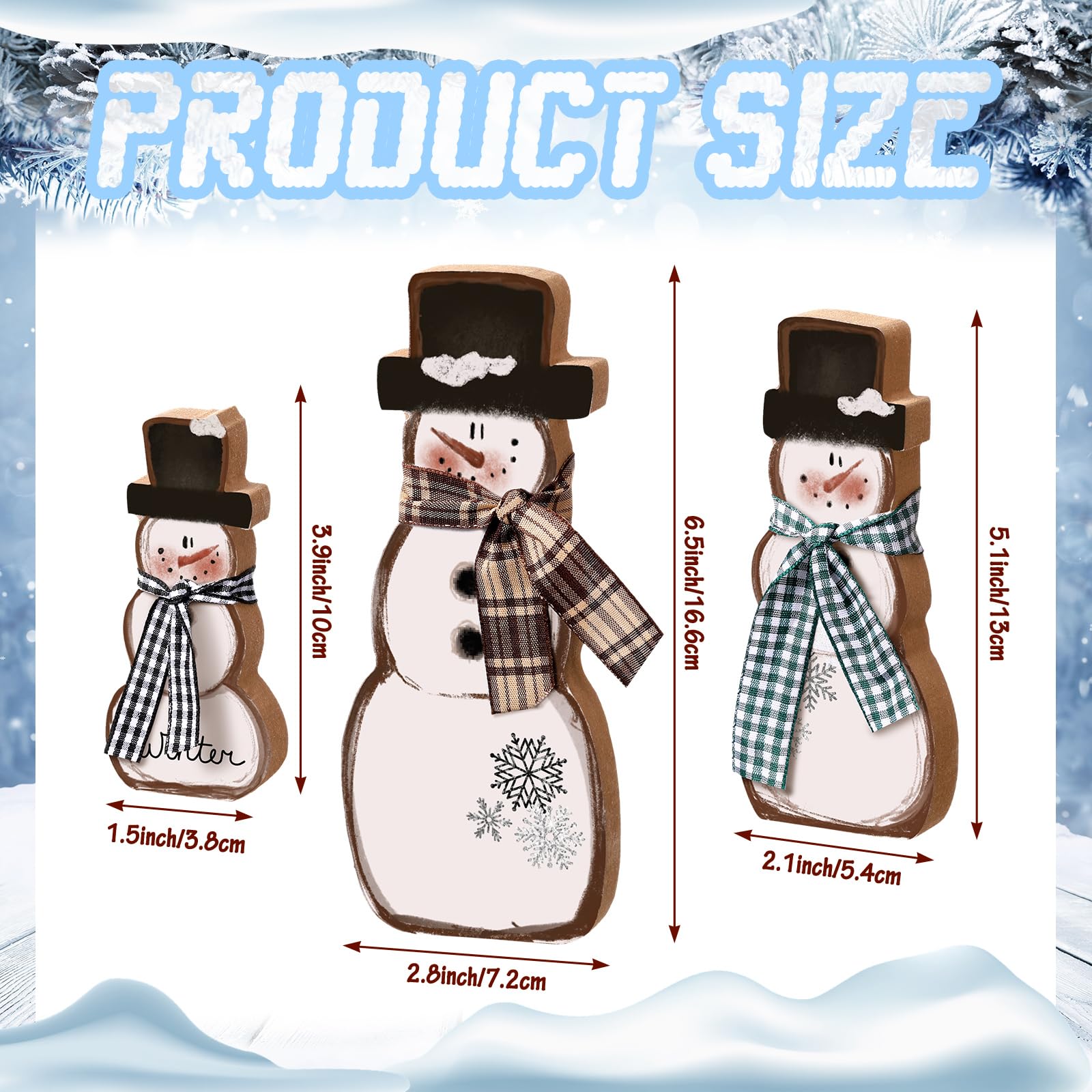Suzile 3 Pcs Christmas Snowman Table Decorations Winter Wooden Snowman Centerpiece Block Signs Tiered Tray Desktop Figurine for