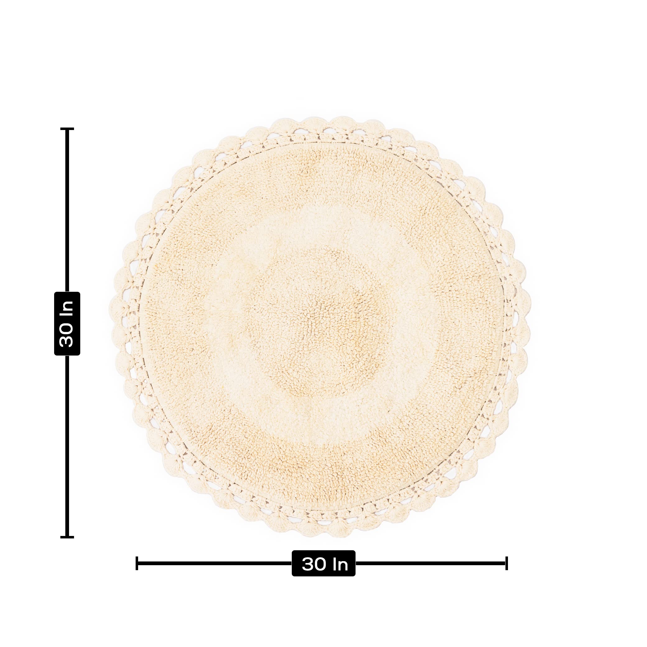 Half Circle Bohemian Bathroom Rug with Tassels & Crochet Insert -Beautifully Handcrafted 100% Cotton Mat - Half Round Boho Bedroom Rug-Boho Bathroom Decor-Slip Resistant Backing-Honey Mustard 42''x22''