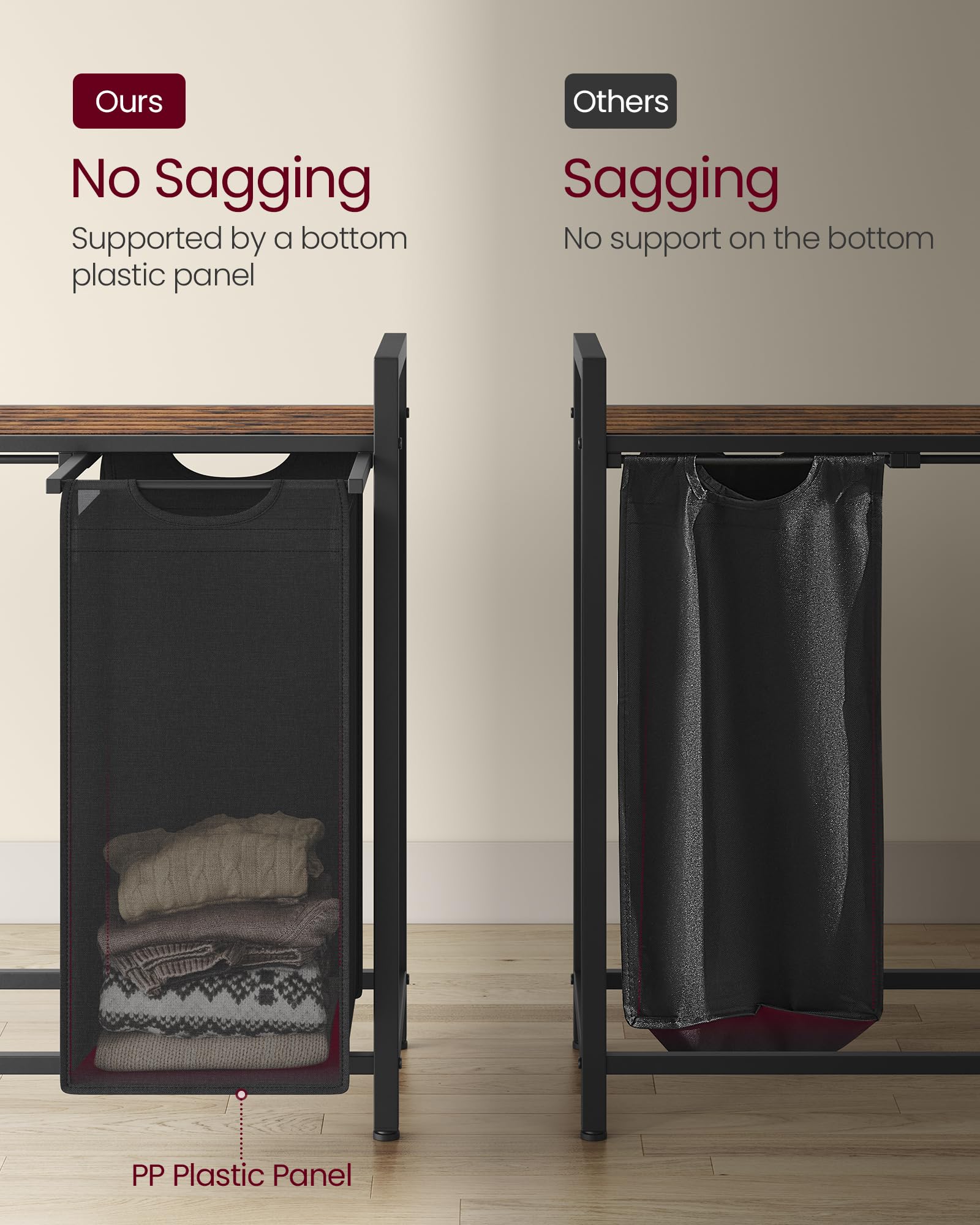 Vasagle Laundry Hamper, Laundry Basket, Laundry Sorter With 5 Pull-Out And Removable Bags, Shelf, Metal Frame, 5 X 10.6 Gallons