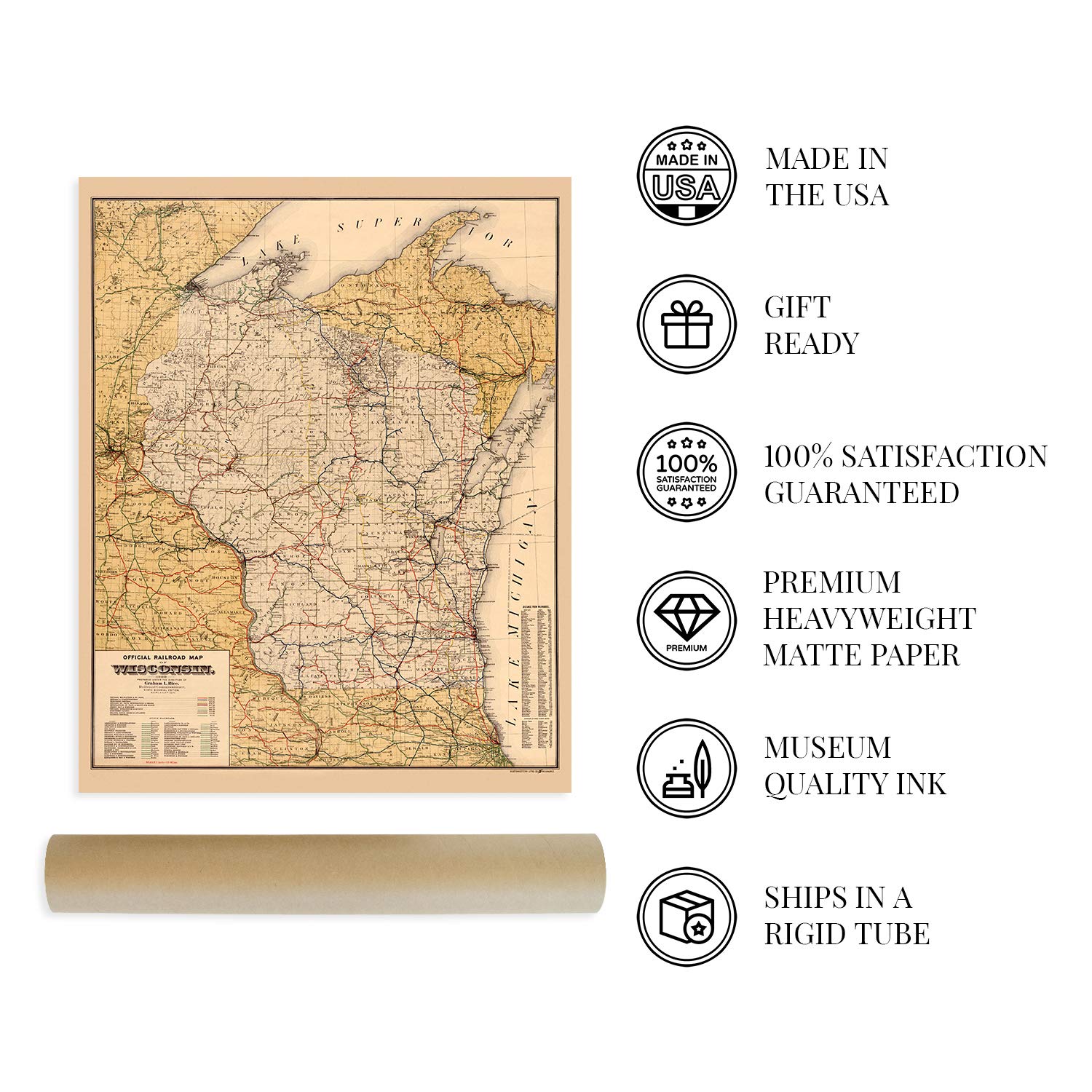 Historix Vintage 1900 Wisconsin Map Poster - 24X30 Inch Vintage Wisconsin Map Wall Art - Old Wisconsin State Map - Historic Wisc