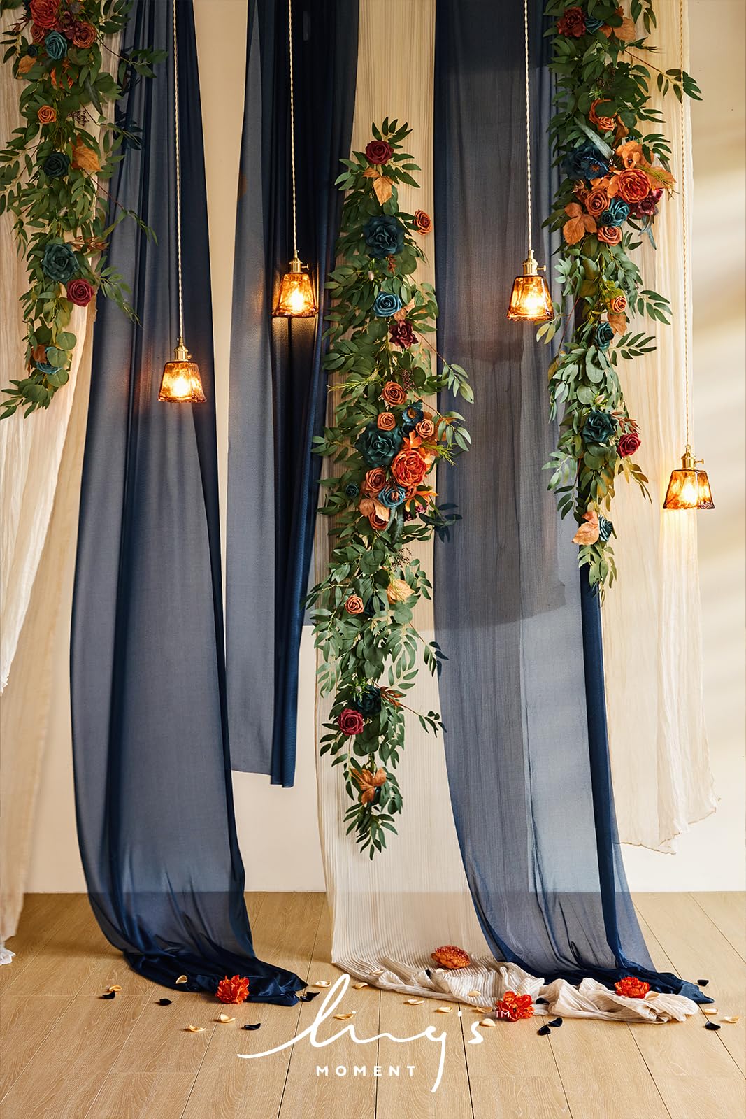 Ling 'S Moment 14Ft Navy Blue Sheer Chiffon Like Table Runner With Silver Sparkle For Rustic Boho Wedding Party Bridal Shower De
