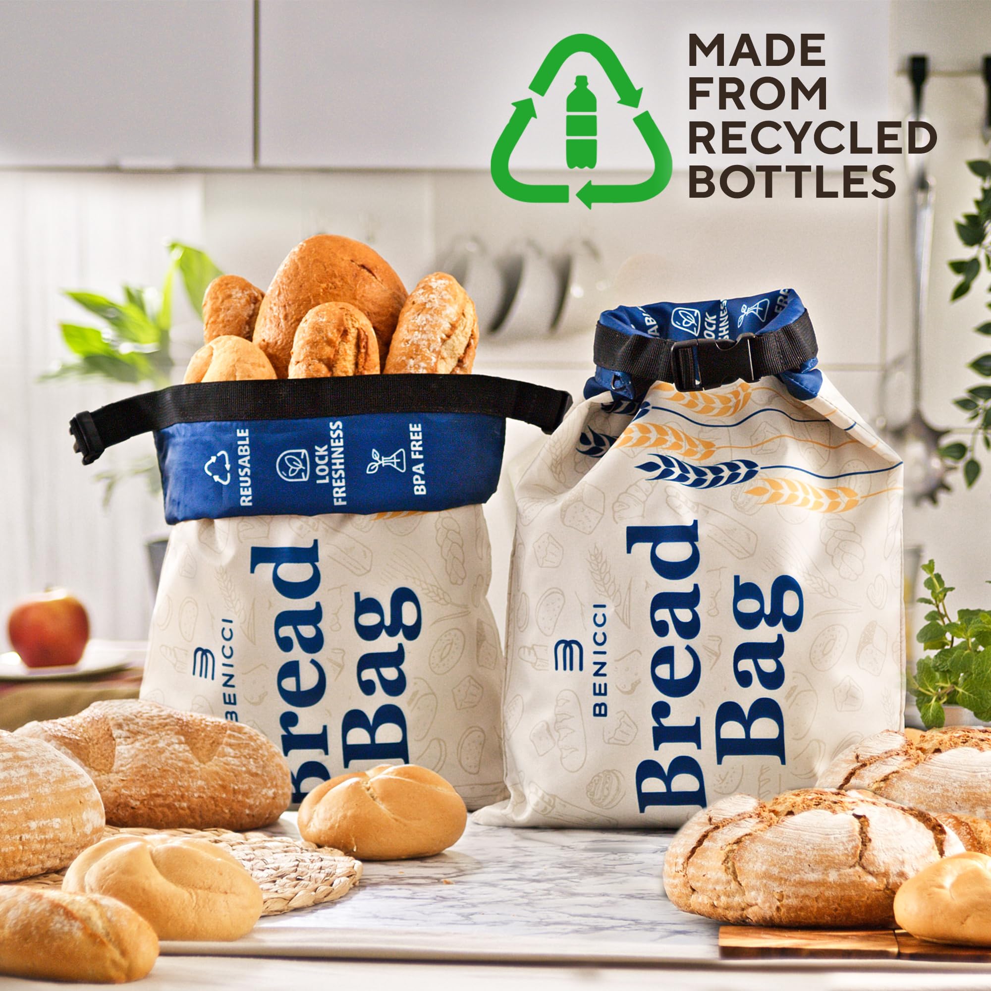 2 Pack Reusable Bread Bags - Perfect To Store Homemade Sourdough Loaf Bread - Special Double-Lock For Longer Freshness - Extra L