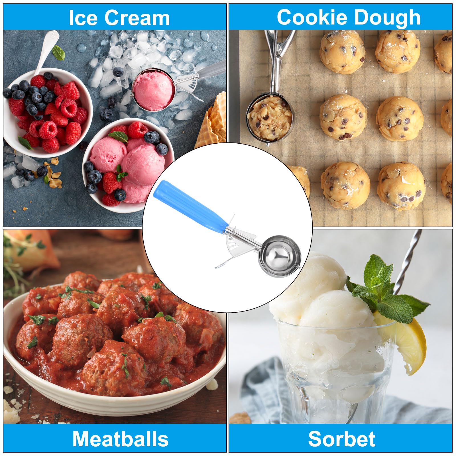 Patikil 2 Ounce Ice Cream Scoop With Trigger, Stainless Steel Portion Cookie Scoop With Thumb Trigger For Cookie Dough Cupcake B