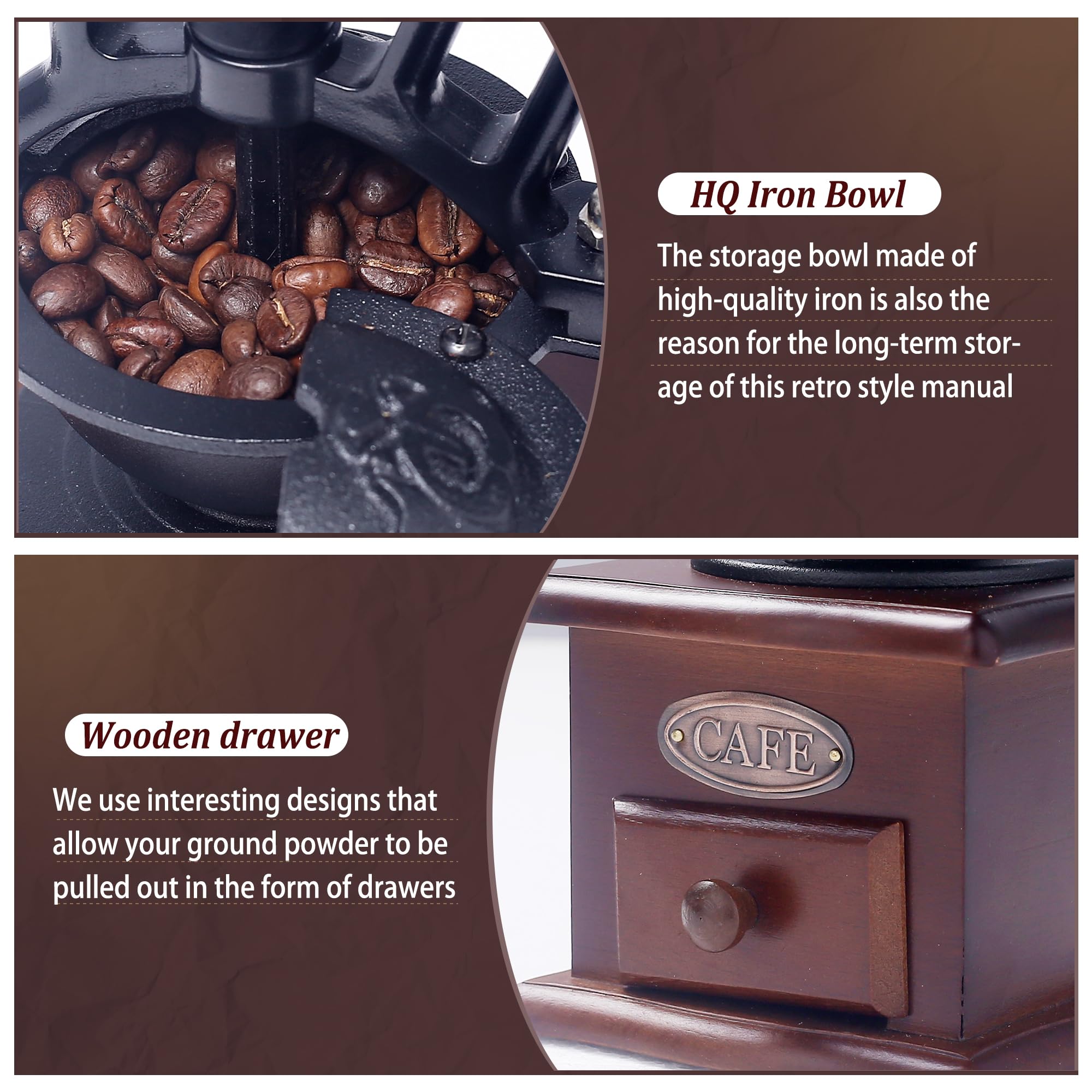 Manual Coffee Grinder Vintage Wooden Coffee Bean Grinder Hand Grinder Roller Antique Coffee Mill For Making Mesh Coffee Classic