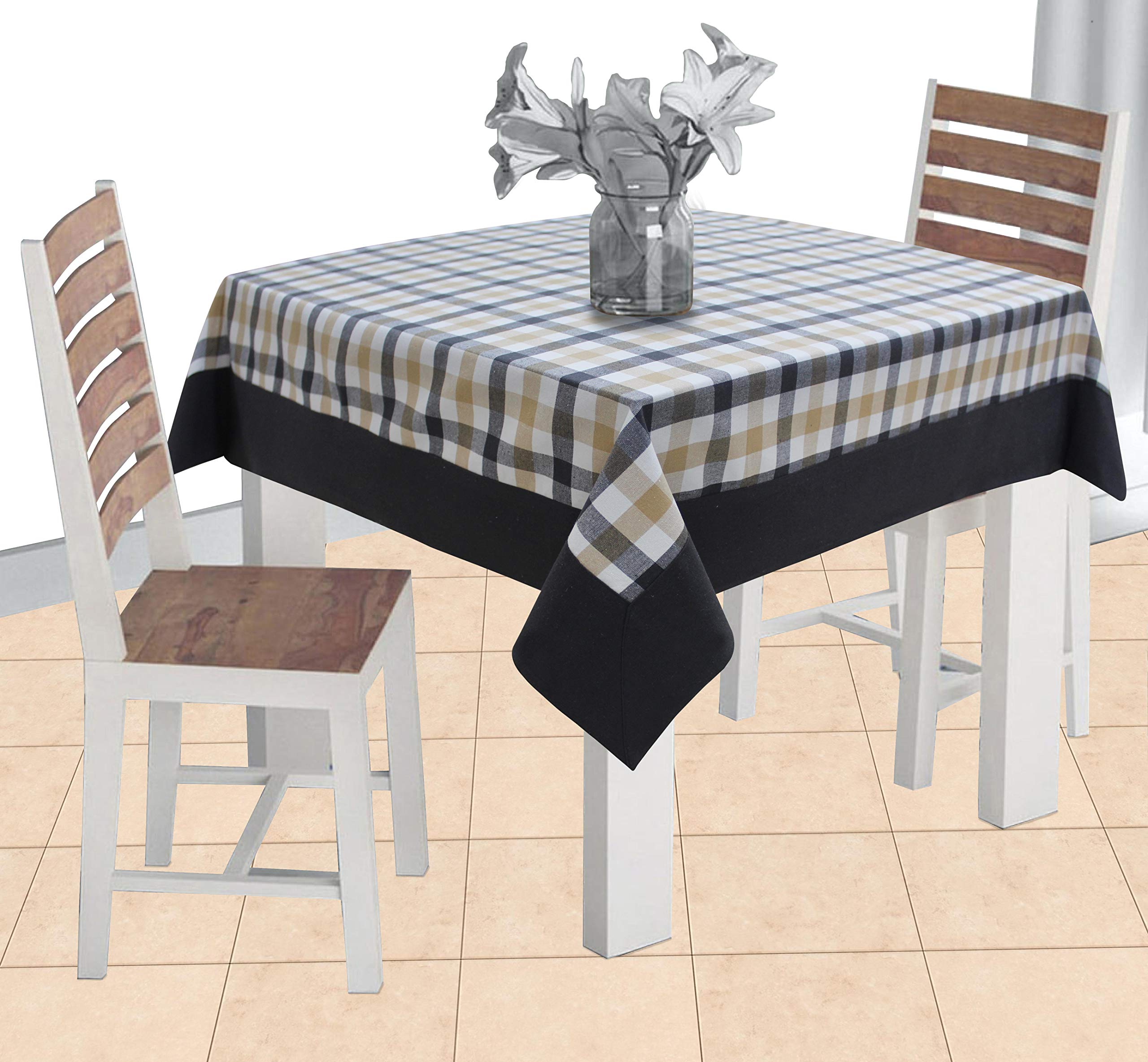 AIRWILL Cotton Checkered Pattern 2 Seater Table Cloth Pack of 1 pc (Grey)