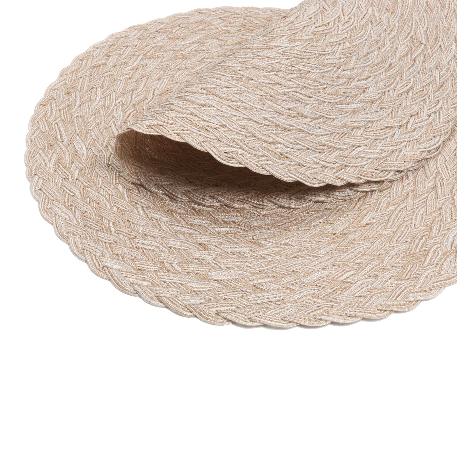 Shacos Round Braided Placemats 15 Inch Set Of 4 Thick Washable Kitchen Table Placemats For Home Wedding Party (T-Beige, 4)