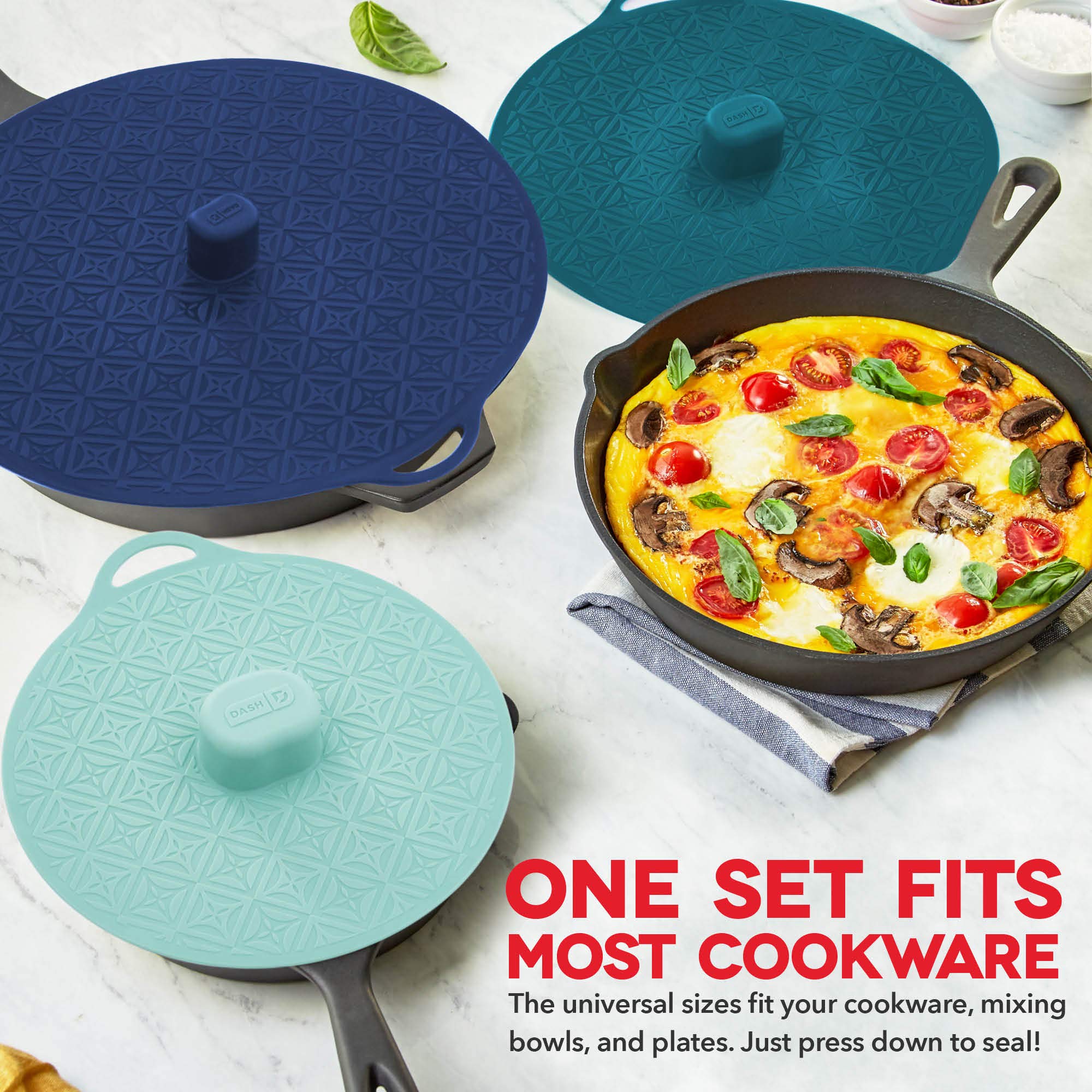 Dash Silicone Lids, 8 Inch, 10 Inch, 12 Inch, Turquoise/Teal/Midnight