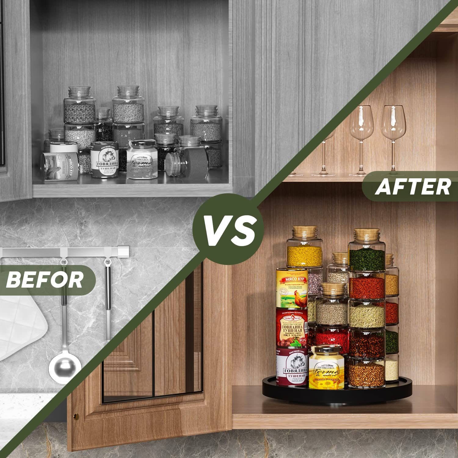 Veyfey Turntable Vanity Tray 10 Inch For Perfume Candle, Bamboo Kitchen Sink Countertop Organizer Keep Glass, Sponge And Soap Ba