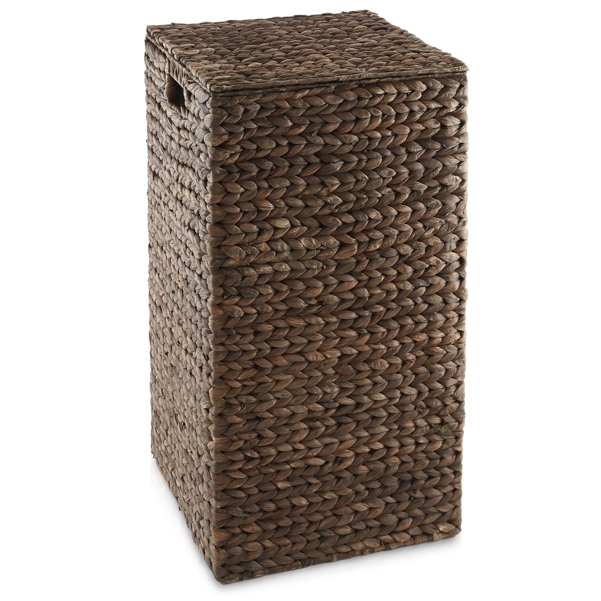 Casafield Laundry Hamper With Lid And Removable Liner Bag - Espresso, Woven Water Hyacinth Square Laundry Basket Sorter For Clot
