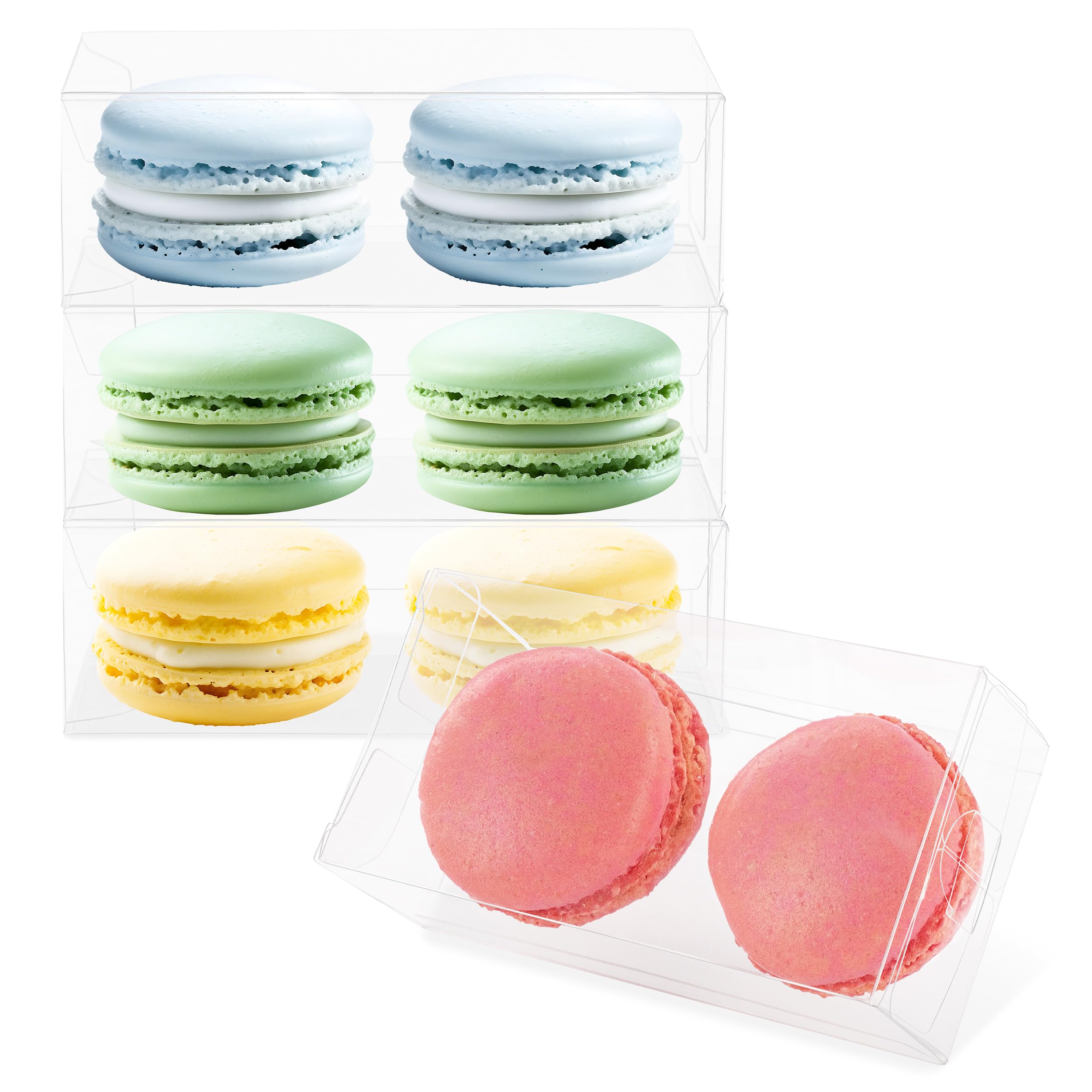 Lot45 Macaron Boxes For 2-100 Pack Of 4 X 2 X 1 Inch Clear Favor Boxes - Side By Side Macaron Box For Wedding Or Party Favors -