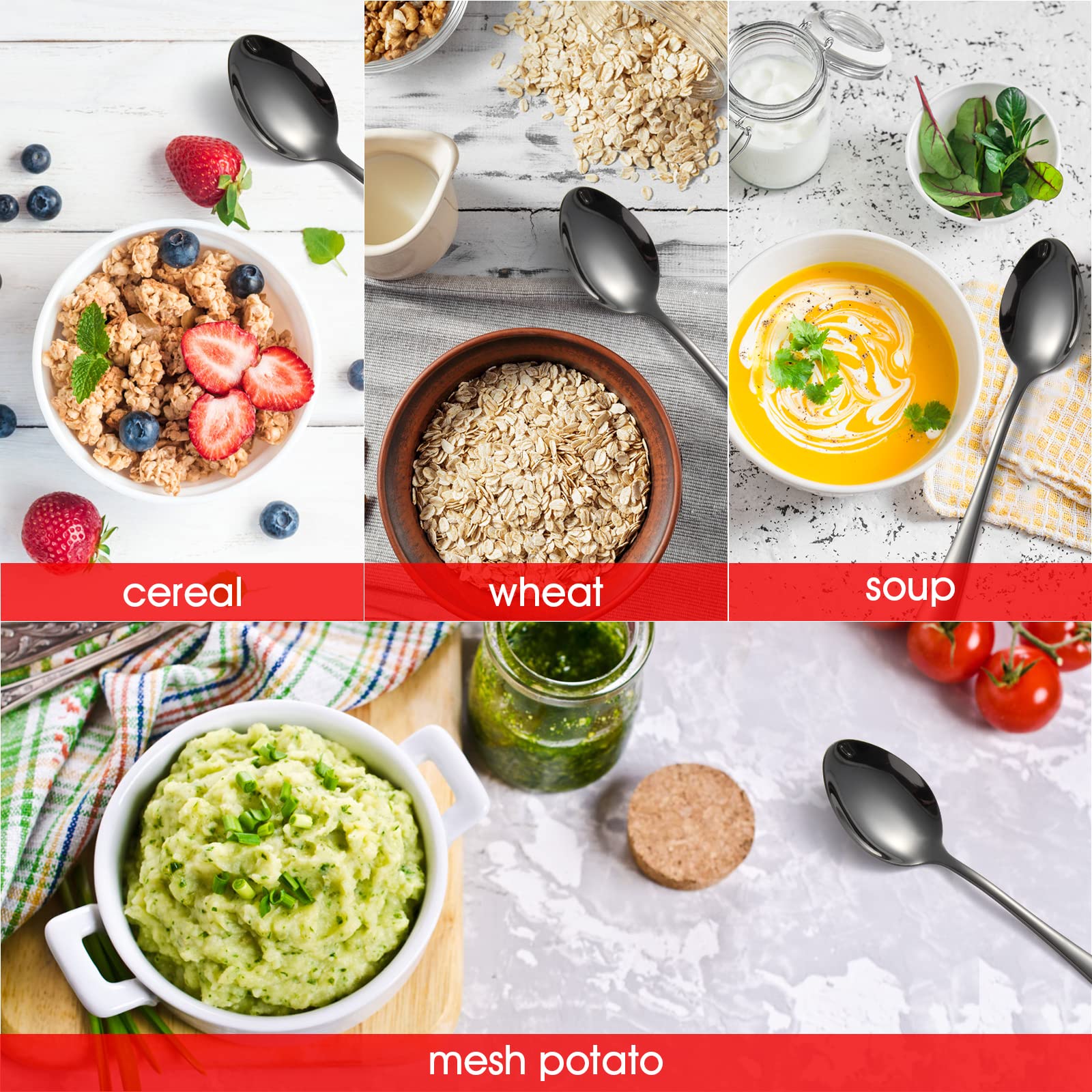 Black Dinner Forks And Spoons Silverware Set Of 16-Piece, Stainless Steel Flatware Cutlery For Kitchen Home Restaurant, Heavy Du