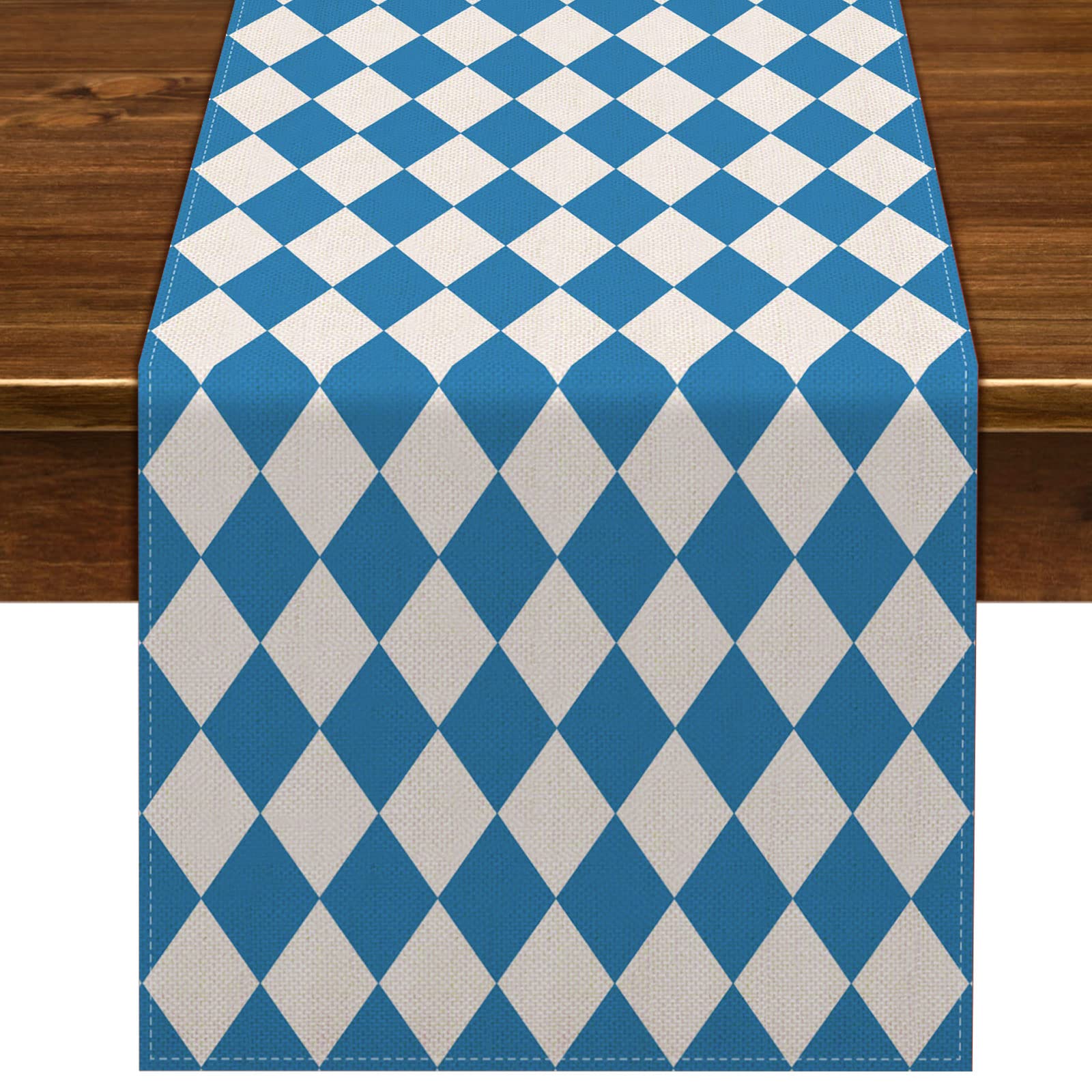 Nepnuser Oktoberfest Table Runner for German Octoberfest Party Decoration Blue Bavarian Flag Check Home Kitchen Decor (13 x 72)