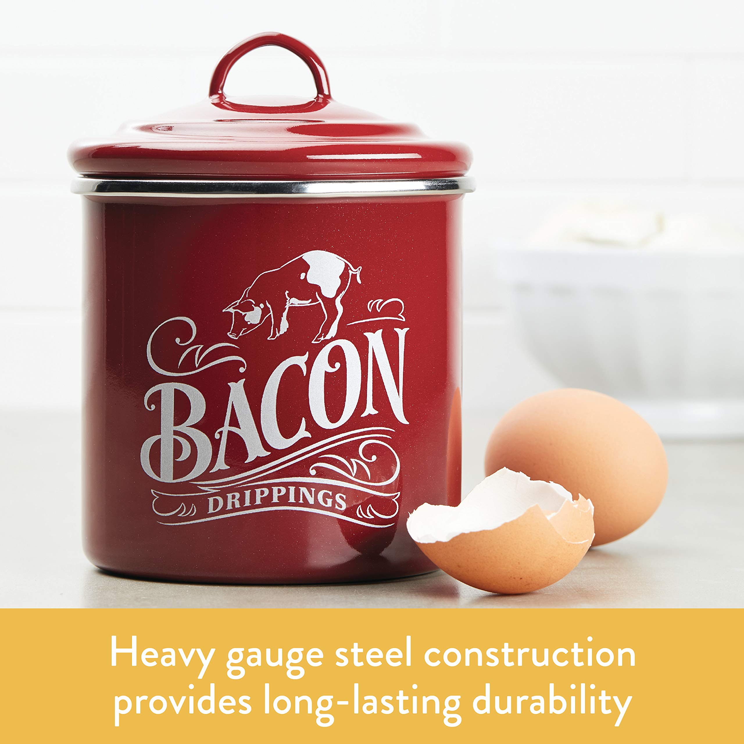 Ayesha Curry Enamel on Steel Bacon Grease Can / Bacon Grease Container - 4 Inch  Red