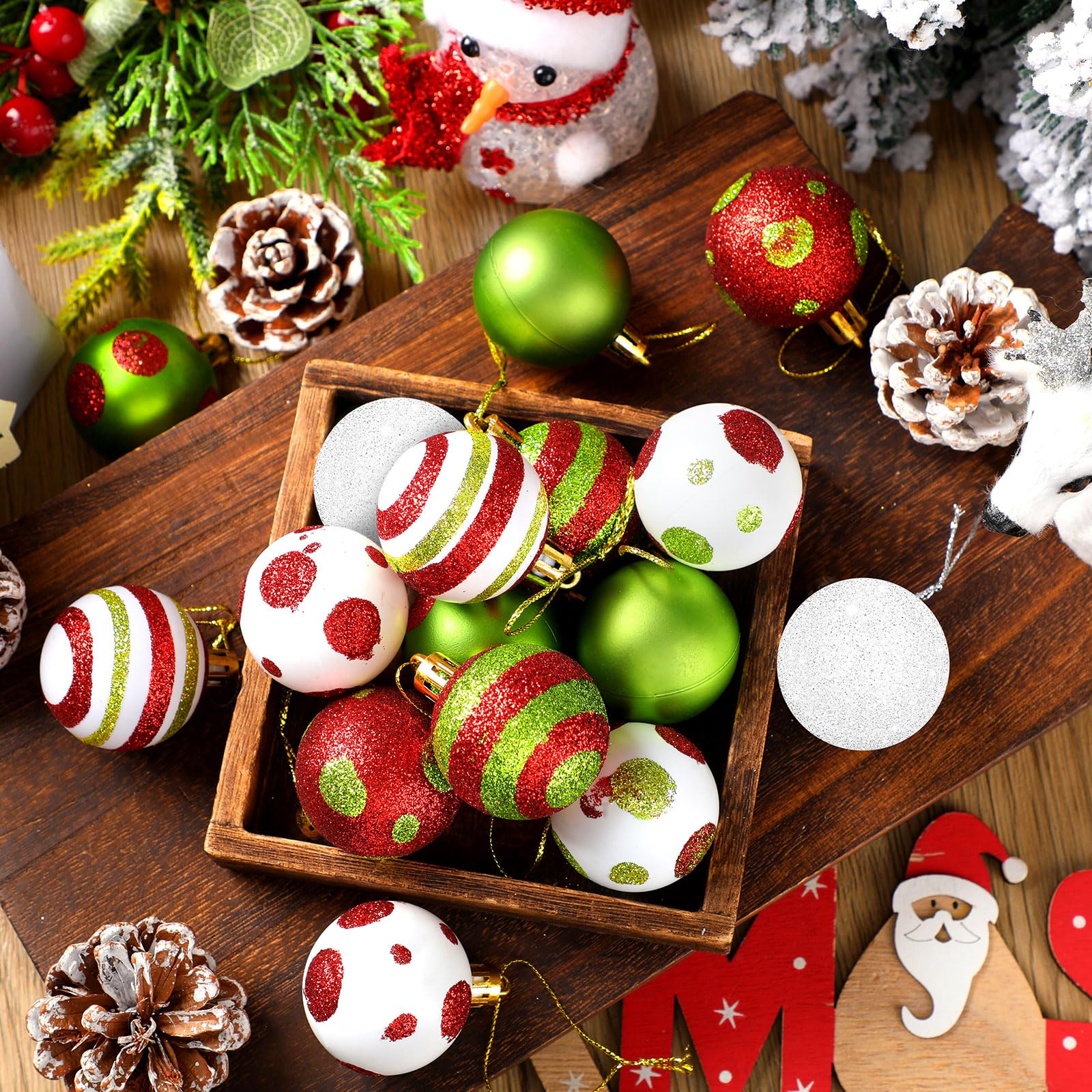 24 Pcs Christmas Ball Ornaments Lime Green Red Christmas Ball Ornament Glittering Hanging Decor Plastic Xmas Tree Decoration Dot
