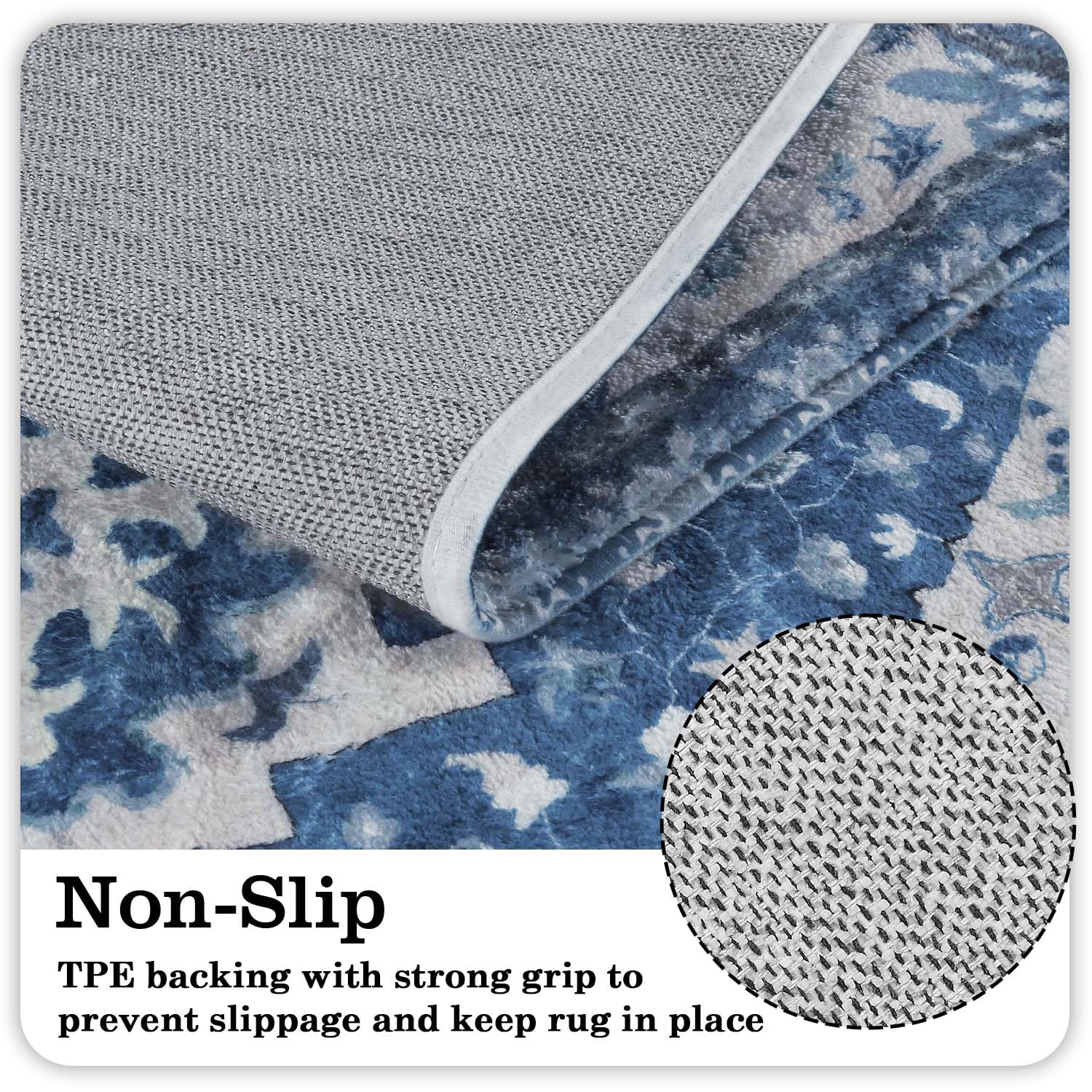Uphome Vintage Bathroom Runner Blue Boho Non-Slip Long Bath Mat Oriental Soft Machine Washable Bedroom Rug Traditional Tribal Fl