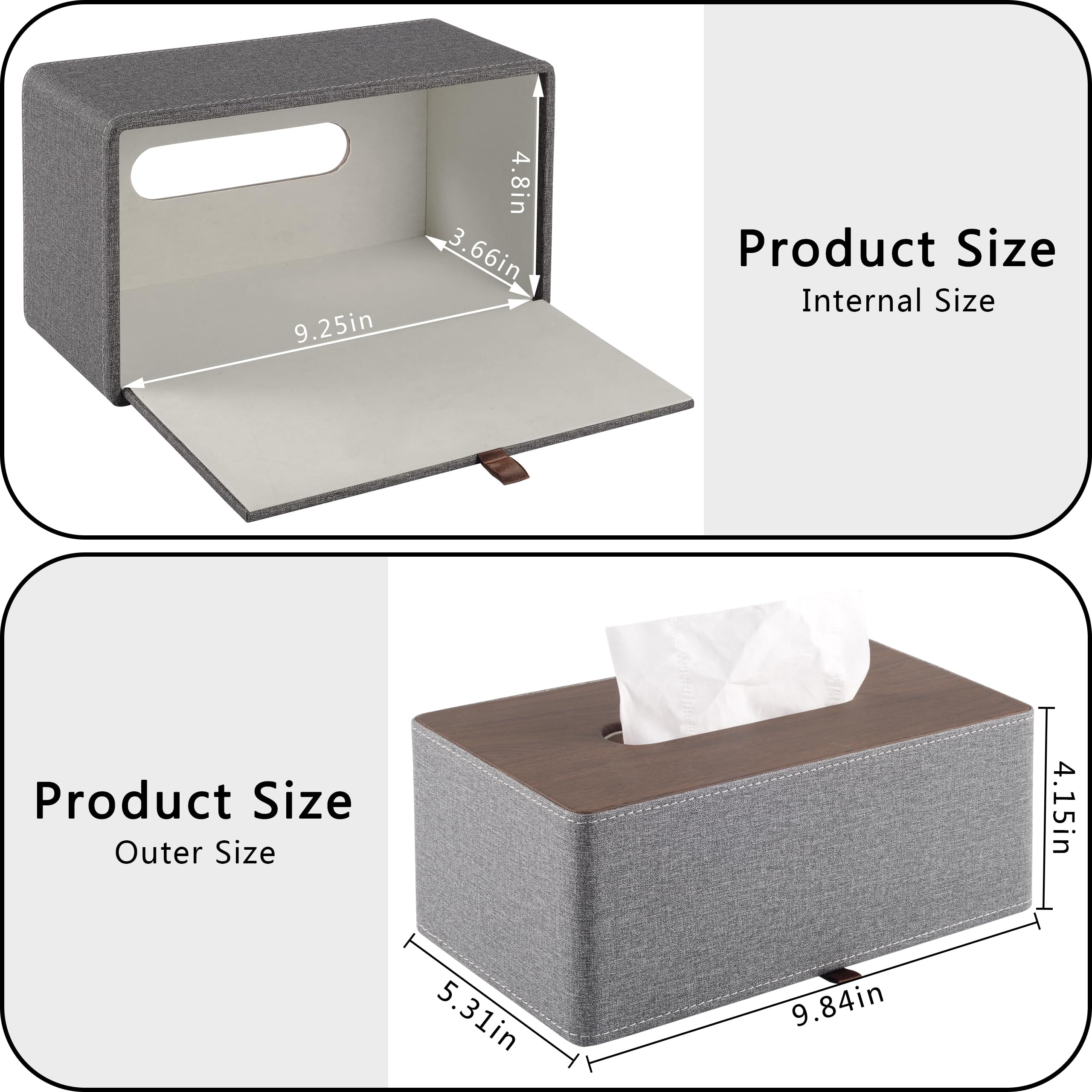 High-end Leather Tissue Box Holder Two Color Matching Rounded Rectangle Napkin Pumping Paper Case Dispenser  Facial for Home Bathroom Dresser Office Automotive Decoration (Gray)