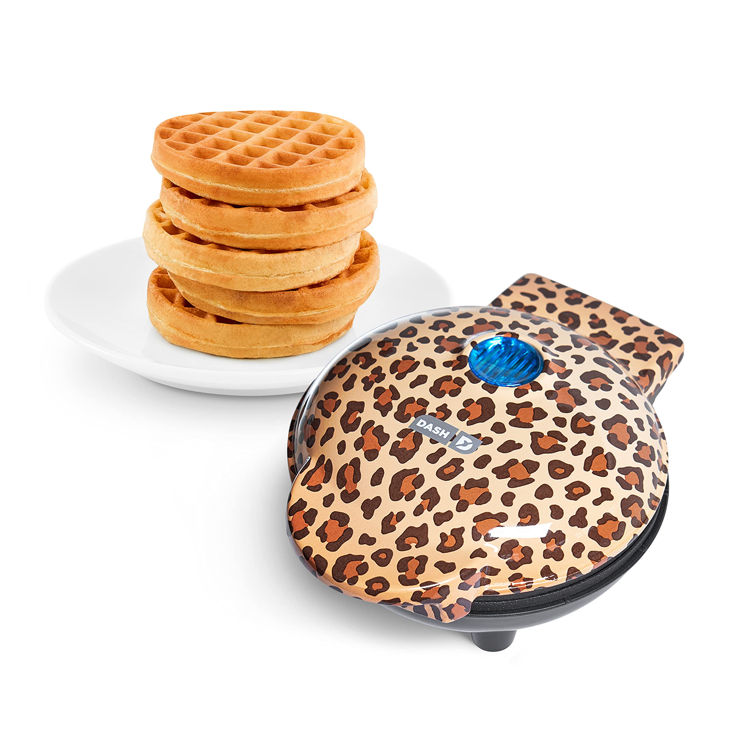 DASH Mini Maker for Individual Waffles, Hash Browns, Keto Chaffles with Easy to Clean, Non-Stick Surfaces, 4 Inch, Orange Leopar
