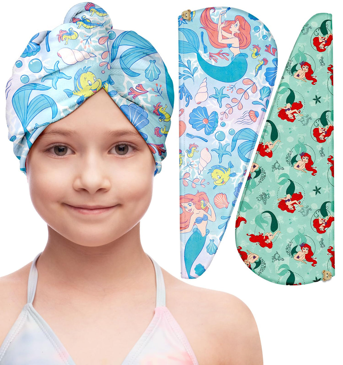 Akkya Microfiber Hair Towel Wrap for Kids Girls Women 2 Pack Drying Turban Towels for Wet Hair Quick Dry Head Wraps Cute Cartoon