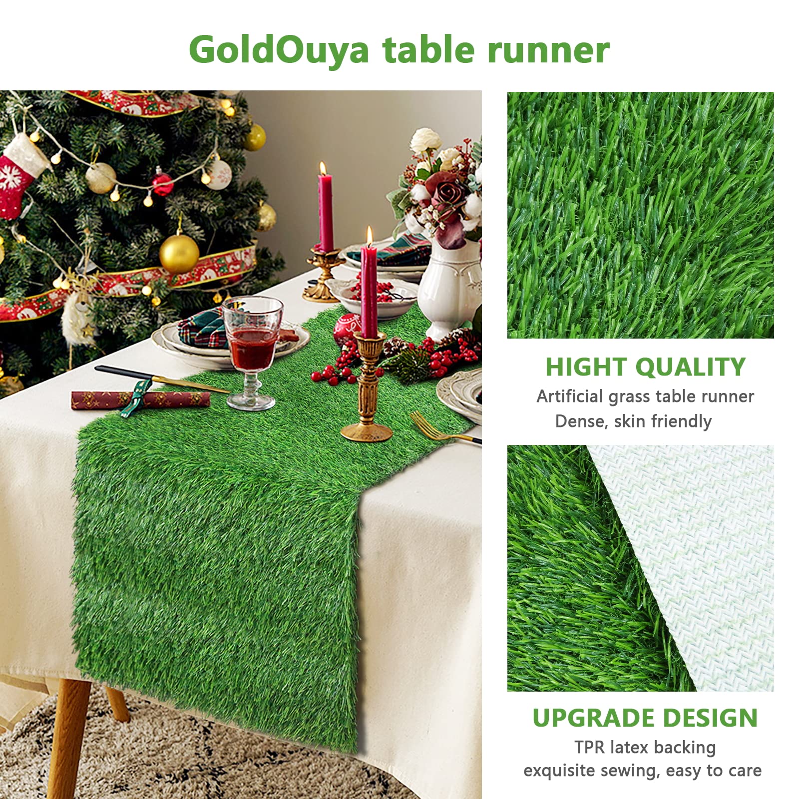 Goldouya 12 X 72 Inch Artificial Grass Dining Table Runner Green Table Decor For Holiday Party, Kitchen Decor, Wedding, Banquet,