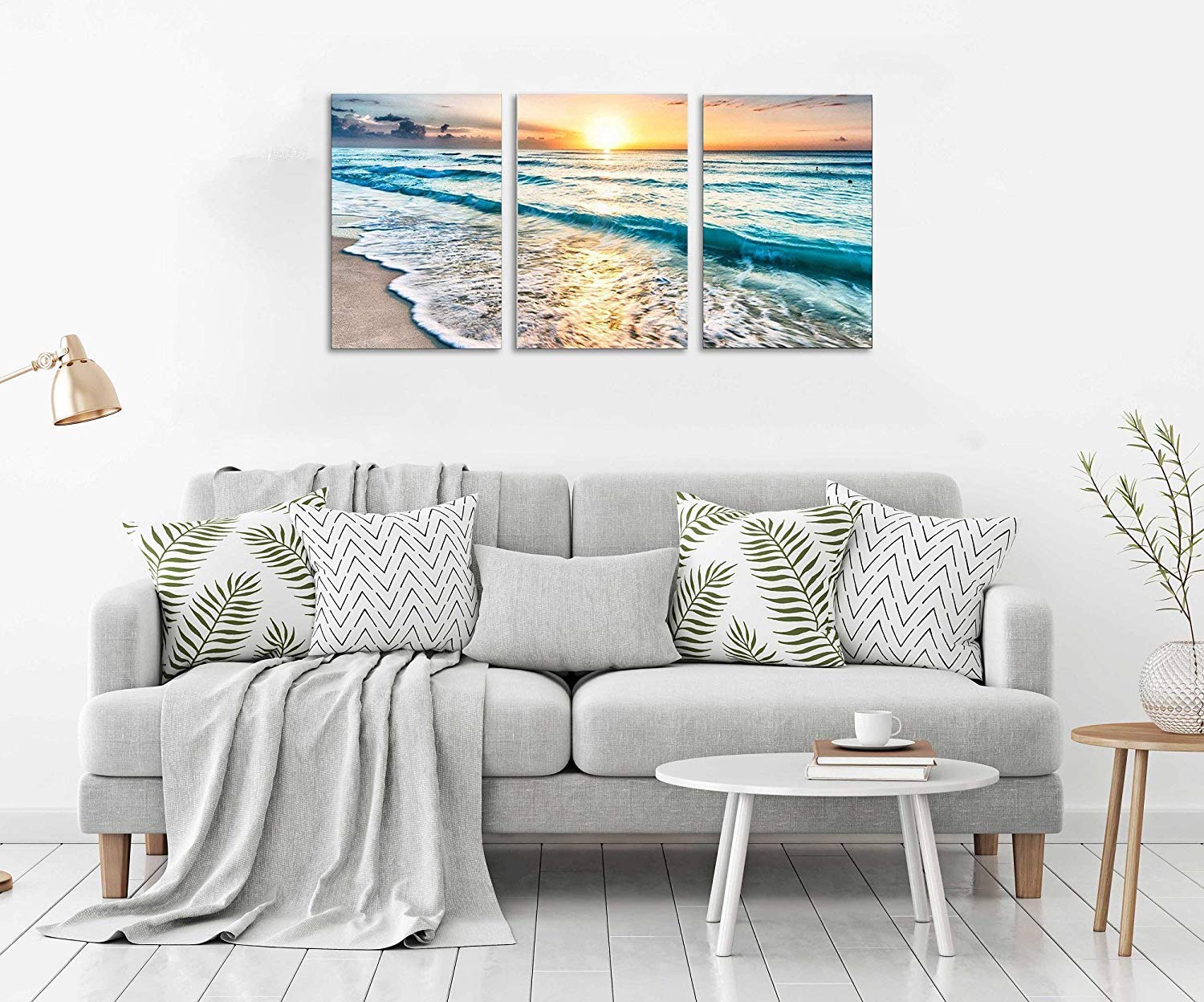 Tutubeer 3 Panel Canvas Wall Art For Home Decor Blue Sea Sunset White Beach Painting The Picture Print On Canvas Seascape The Pi