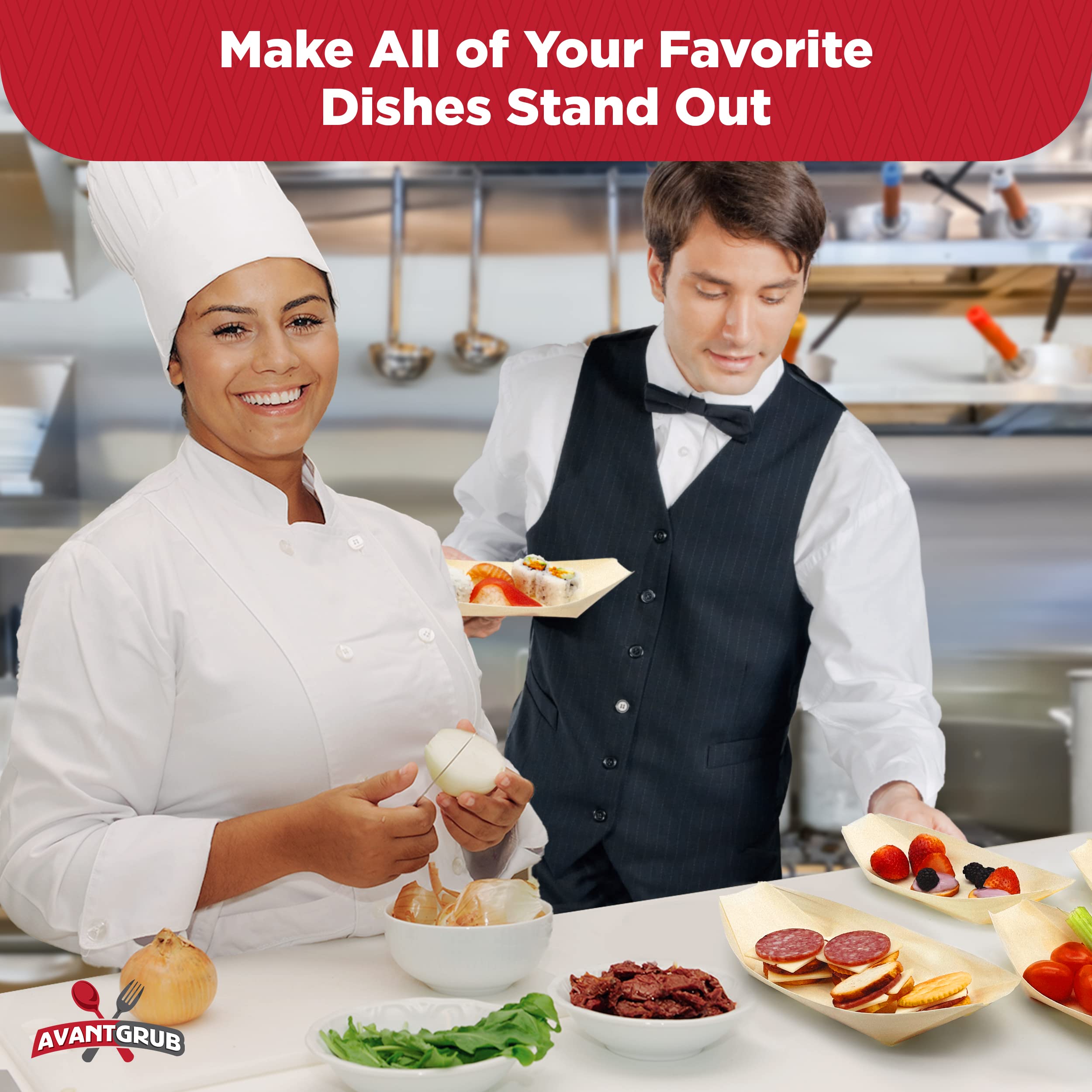 50 Pk Extra Large 10 Biodegradable Sushi Boats. 100% Disposable Appetizer Plates. Compostable Natural Wood Food Trays. Sturdy Po