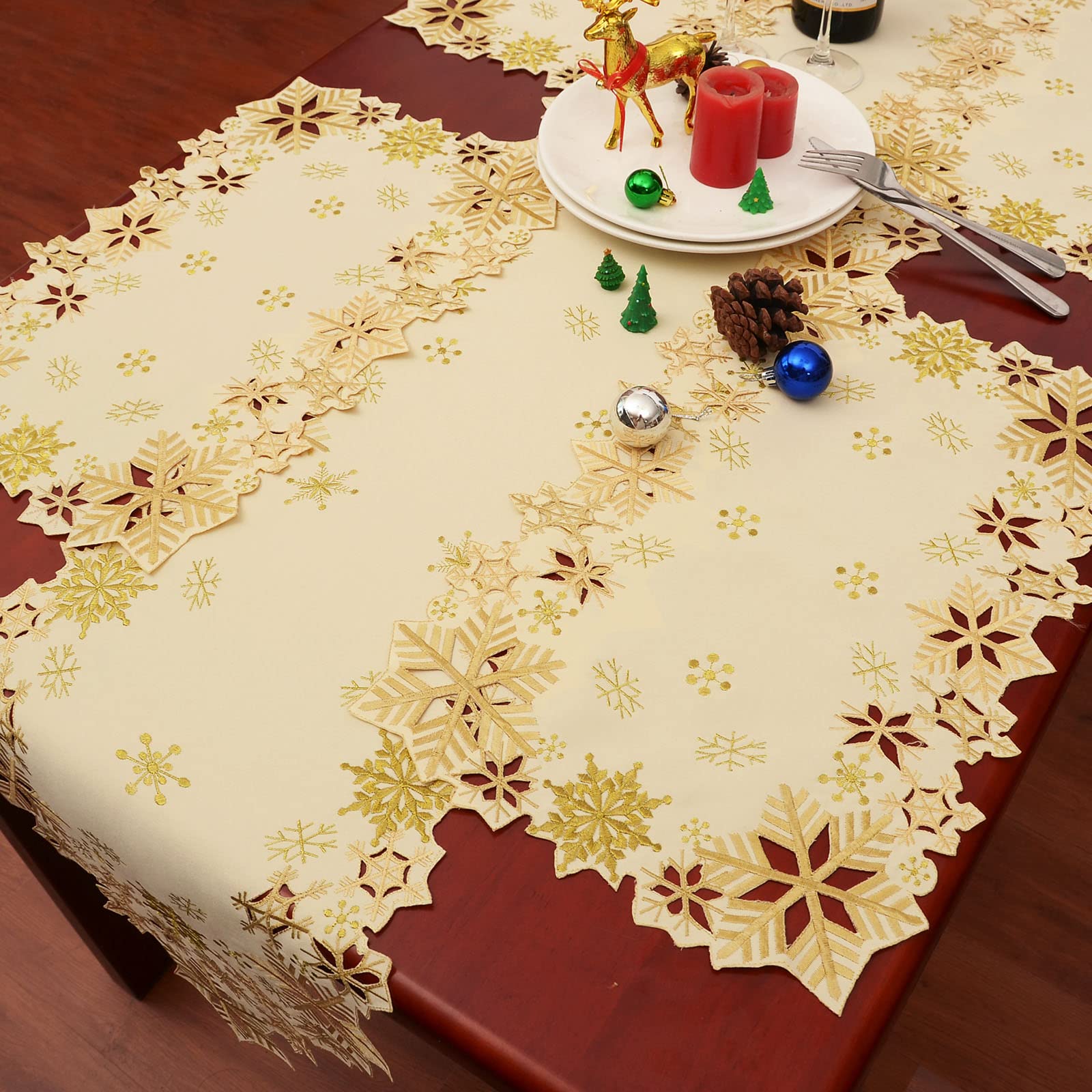 Simhomsen Embroidered Snowflakes Table Placemats For Christmas Holiday And Winter (Gold, 13