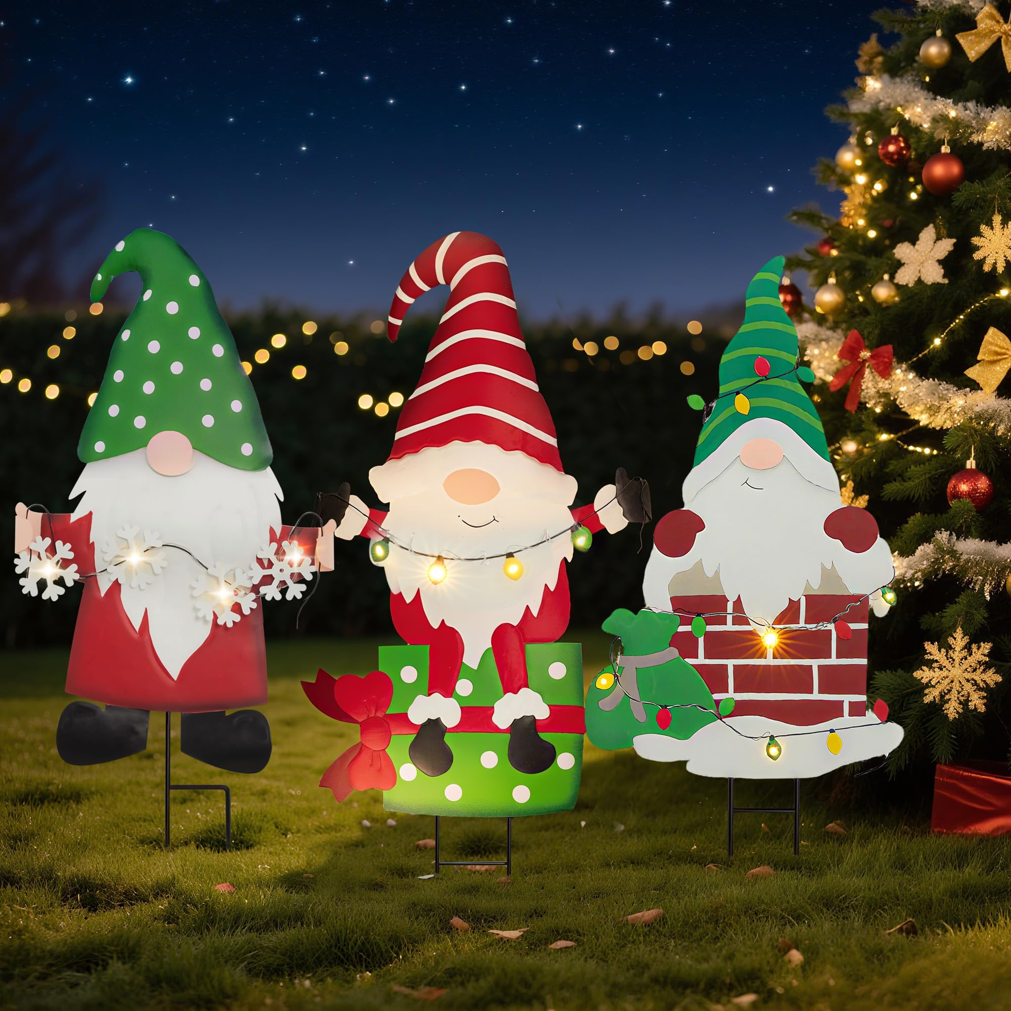 Solar LED Santa Claus Garden Metal Stake, Santa Climbing Out of Chimney with Gifts Design, Waterproof Outdoor Christmas Decor fo
