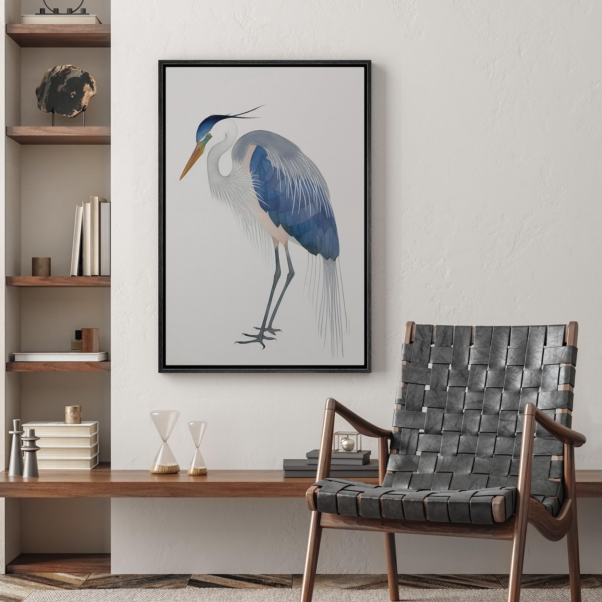 Wall26 Framed Canvas Print Wall Art Blue Heron Bird Portrait Pastel Watercolor Animals Wilderness Illustrations Modern Art Antiq