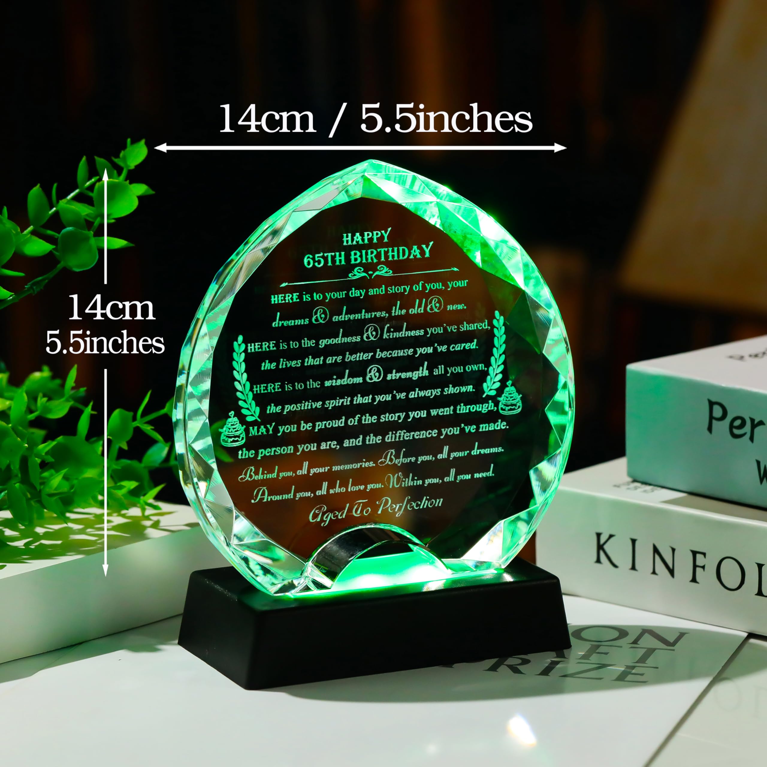 65th Birthday Gifts for Women Men with Led Light - Crystal Heart Gifts Personalized 1960 65 Year Old Birthday Present for Her Hi