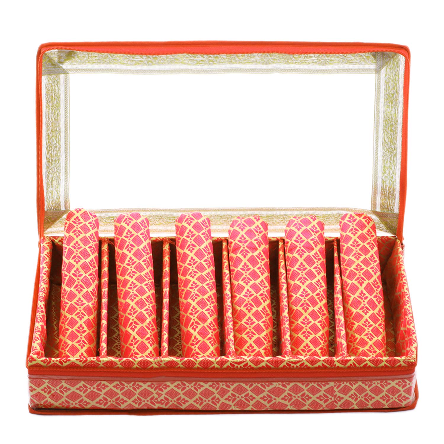 Kuber Industries Brocade Hardboard Six Rod Bangle Box (Orange) - Ctktc42077