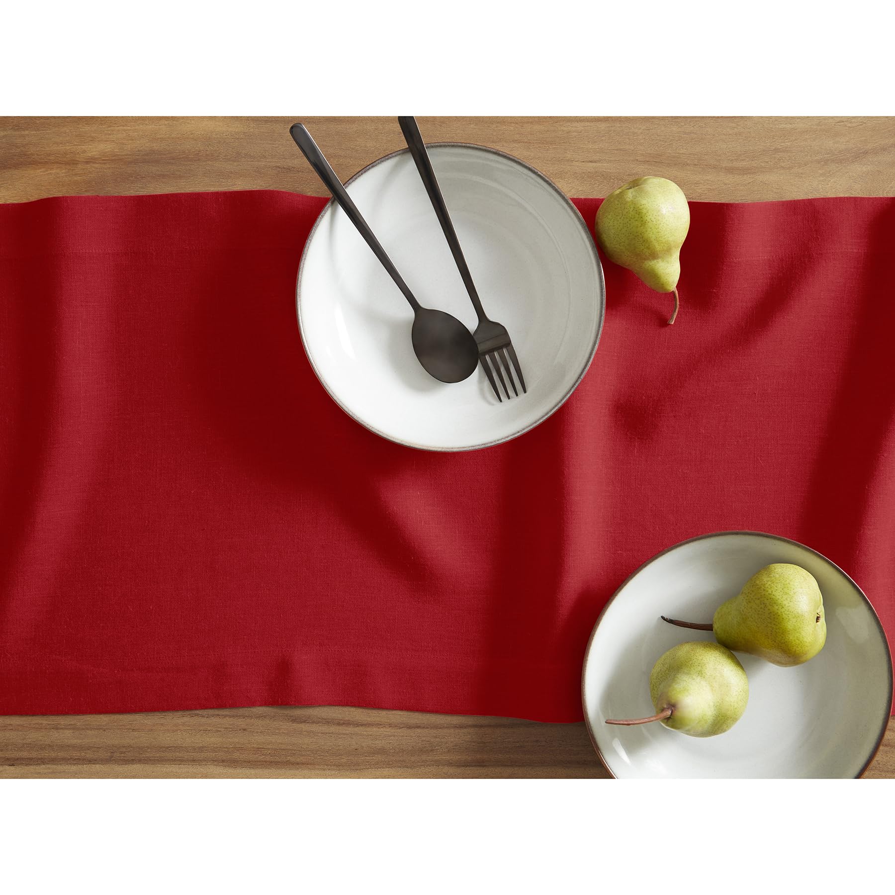 Solino Home Linen Red Table Runner 36 Inch - 100% Pure Linen Prewashed Short Table Runner 14 X 36 Inch Ideal For Dresser And Cof