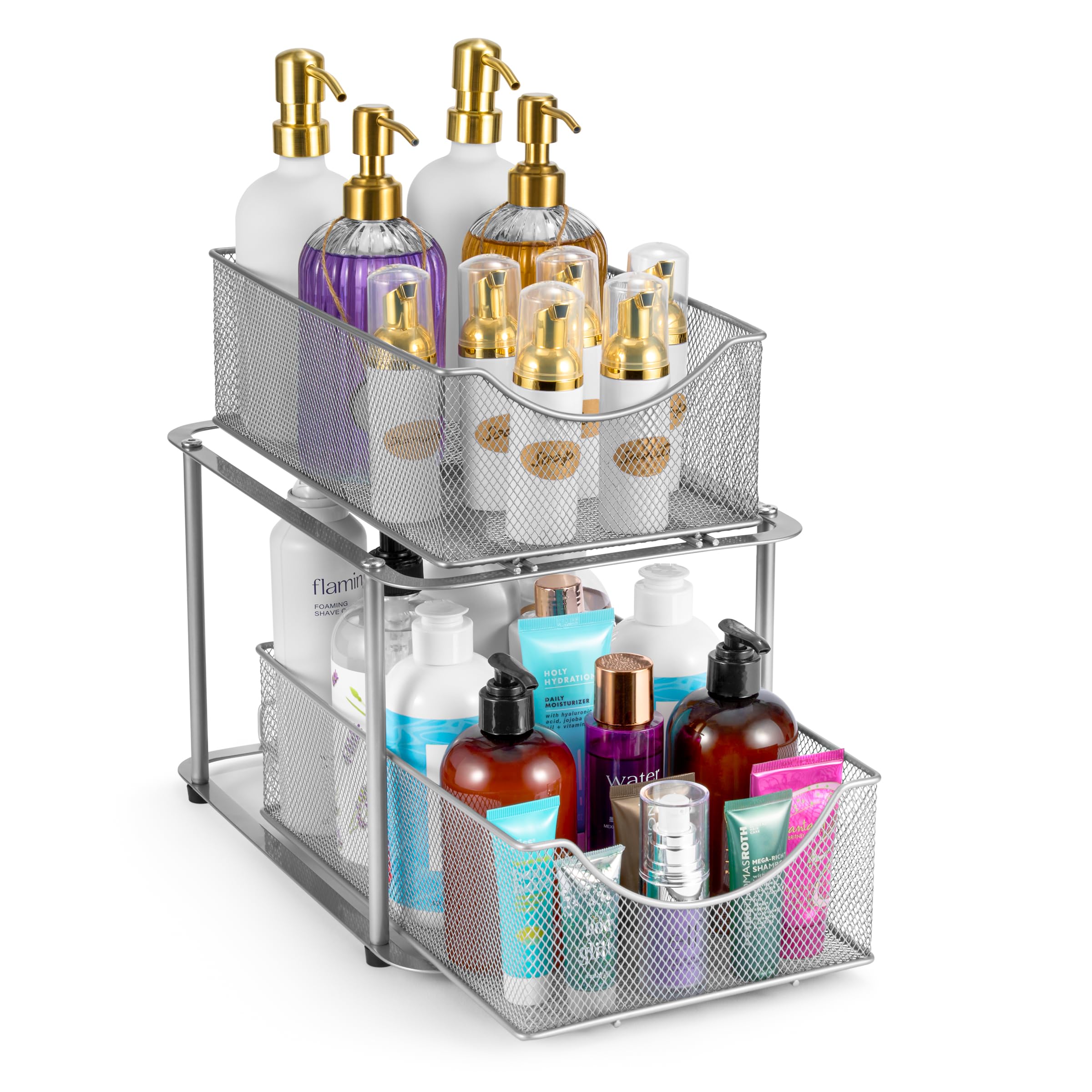 Sorbus 2 Tier Metal Under Sink Organizer For Bathroom, Kitchen, Strong Steel Mesh Sliding Drawers For Under Sink, Under Cabinet,