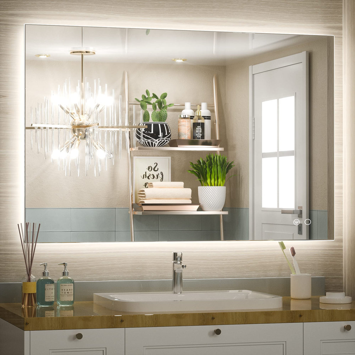 Keonjinn 40 X 28 Inch Led Bathroom Mirror With Lights Backlit Vanity Mirror Dimmable Lighted Bathroom Mirror Large Anti-Fog Wall