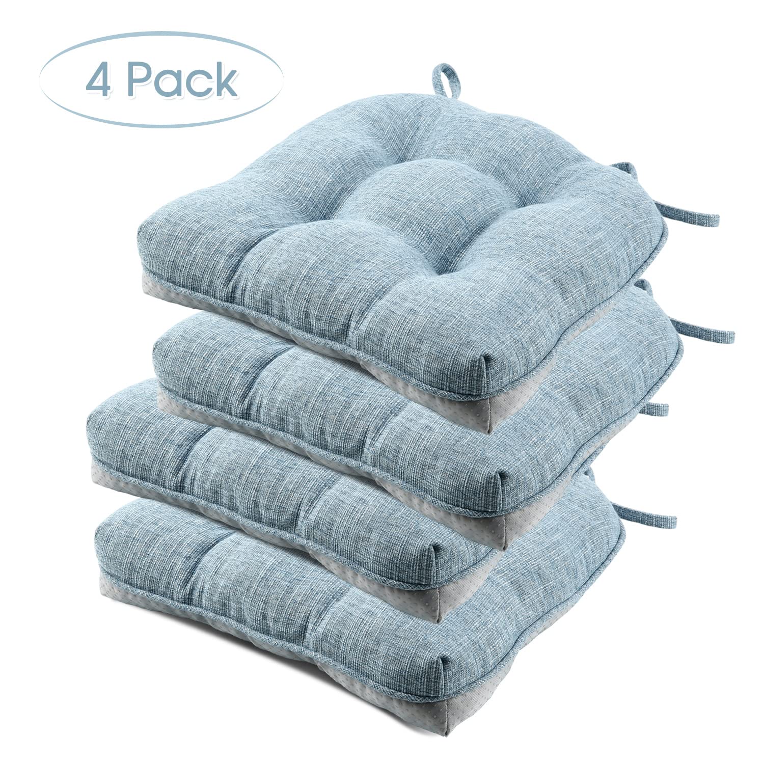 Basic Beyond Chair Cushions for Dining Chairs 4 Pack  Memory Foam Chair Cushion with Ties and Non Slip Backing  15.5 x 15.5 inches Tufted Chair Pads for Dining Chairs(Baby Blue)