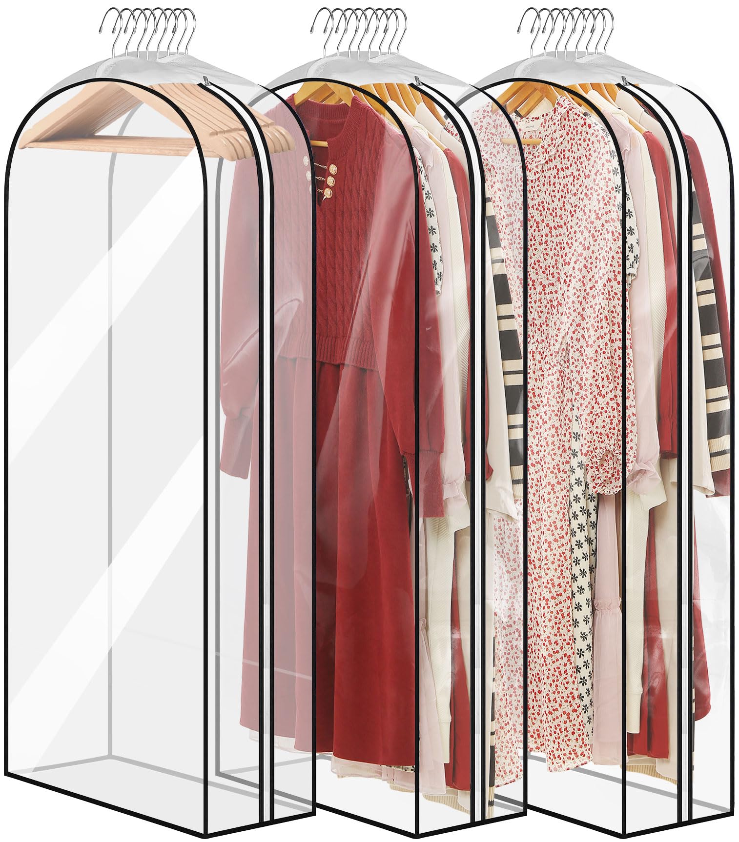 Moucas 10'' Gusseted All Clear Garment Bag, 50'' Suit Bags For Closet Storage, Garment Bags For Hanging Clothes, Garment Covers