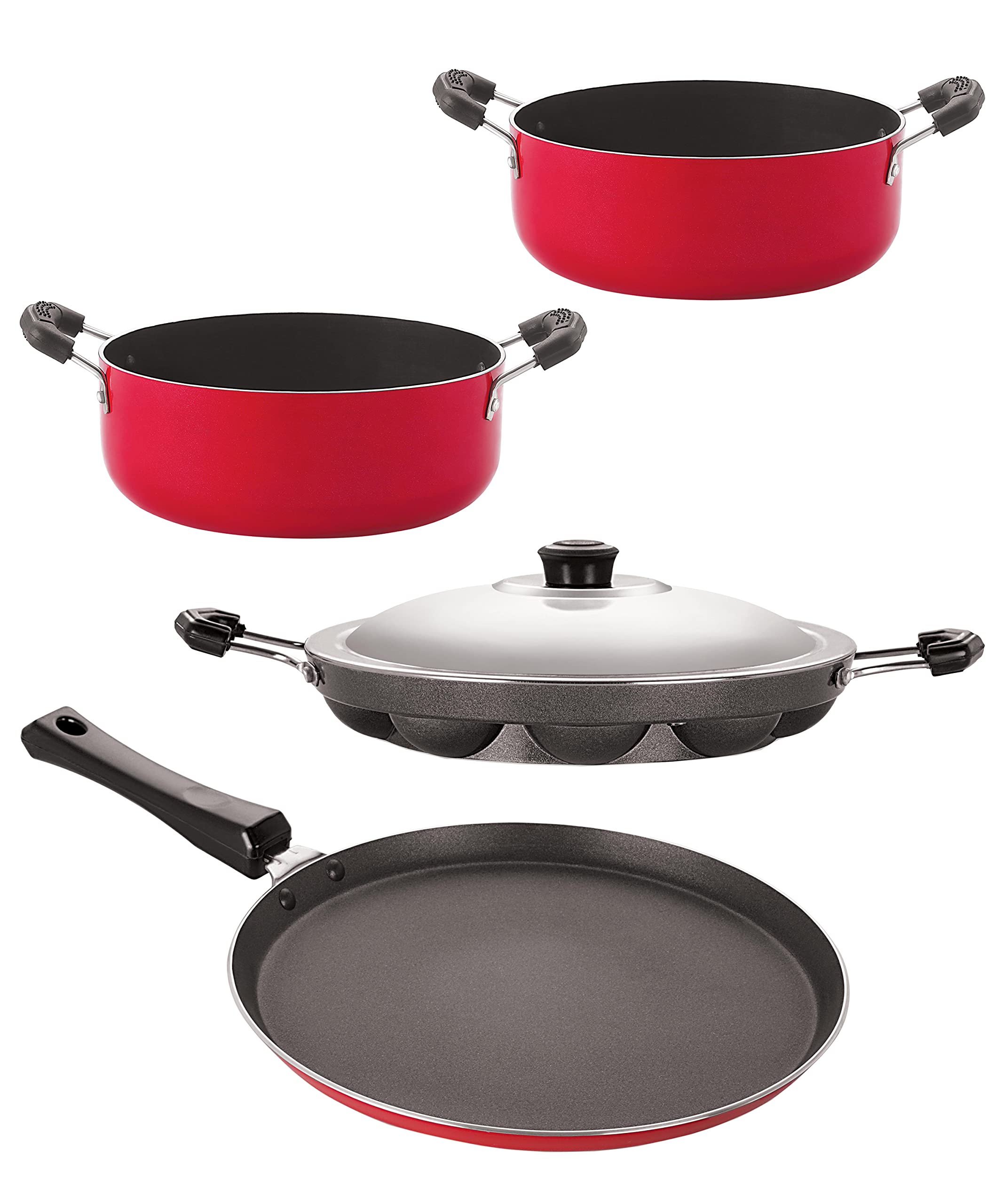 Nirlon NonToxic Oil Free Non Stick Cookware Essential Gift Set Of 4 Pieces With Bakelite Handle (Ft13_Cs22_Ap12_Cs24)