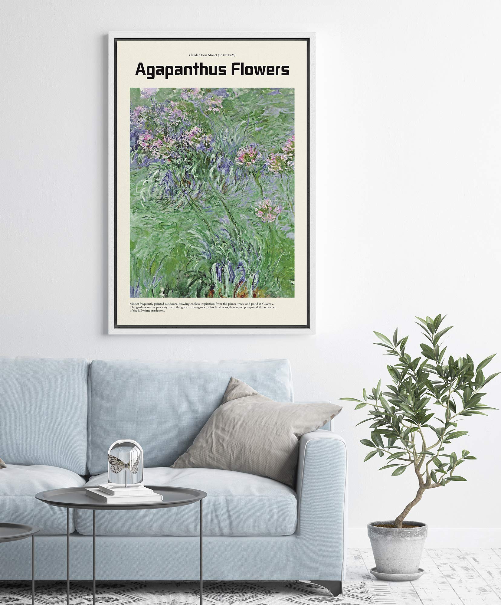 Idea4Wall Framed Canvas Print Wall Art Agapanthus Flowers Master Artist Claude Monet Nature Wilderness Oil Painting Impressionis
