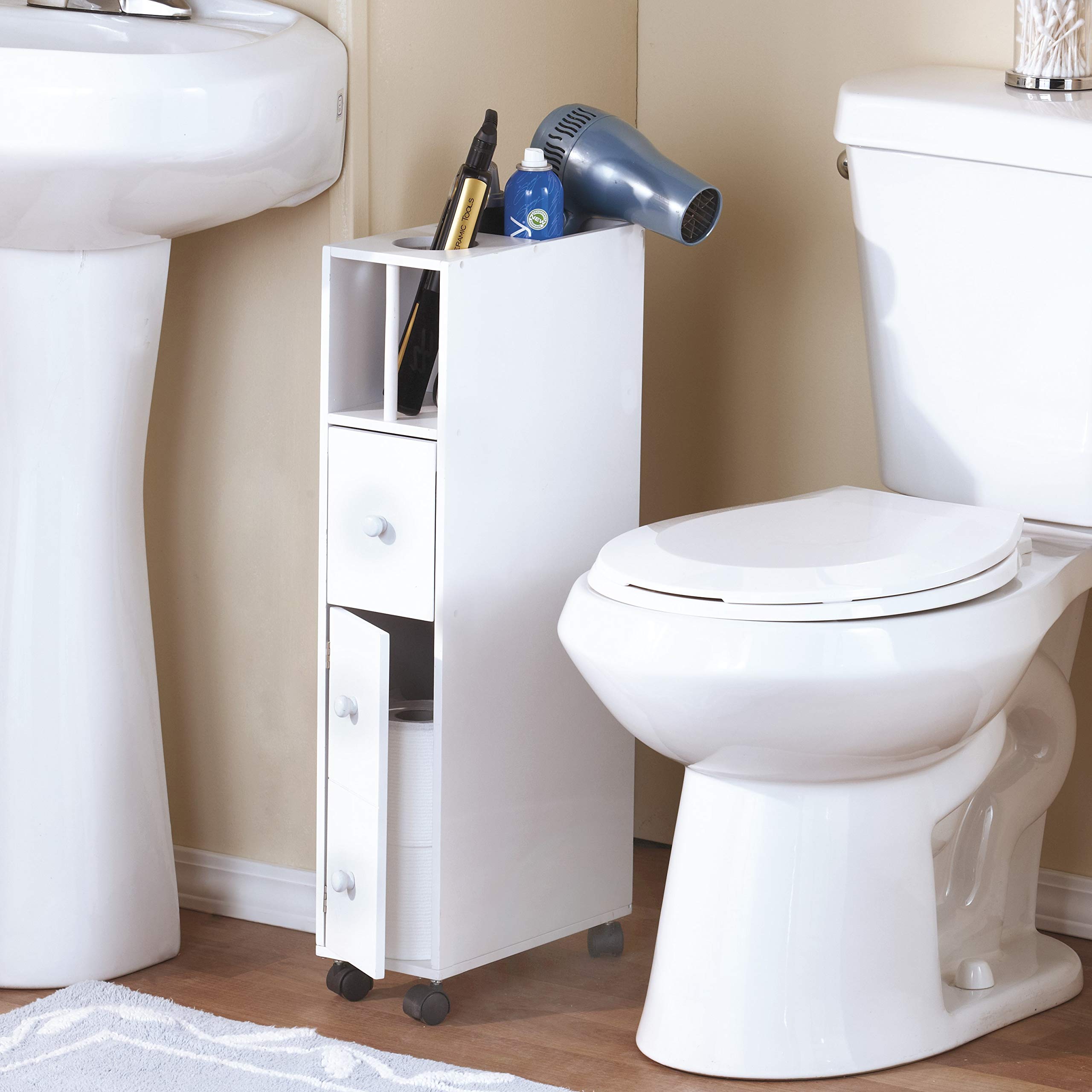 Slim Rolling Bathroom Storage Carts - White