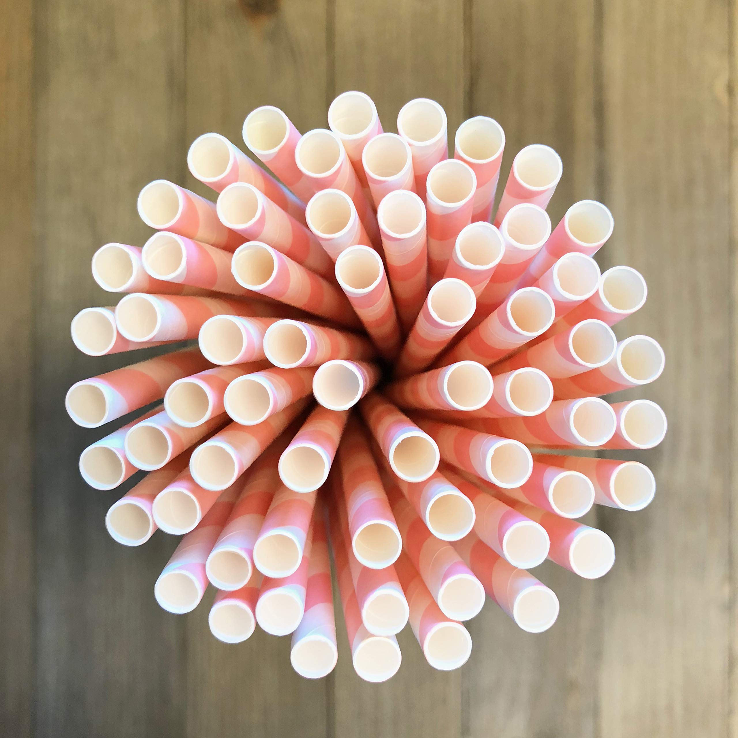Striped Paper Straws - Light Blush Pink White - Valentine Wedding Baby Shower Birthday Supply - 7.75 Inches - Pack Of 100- Outsi