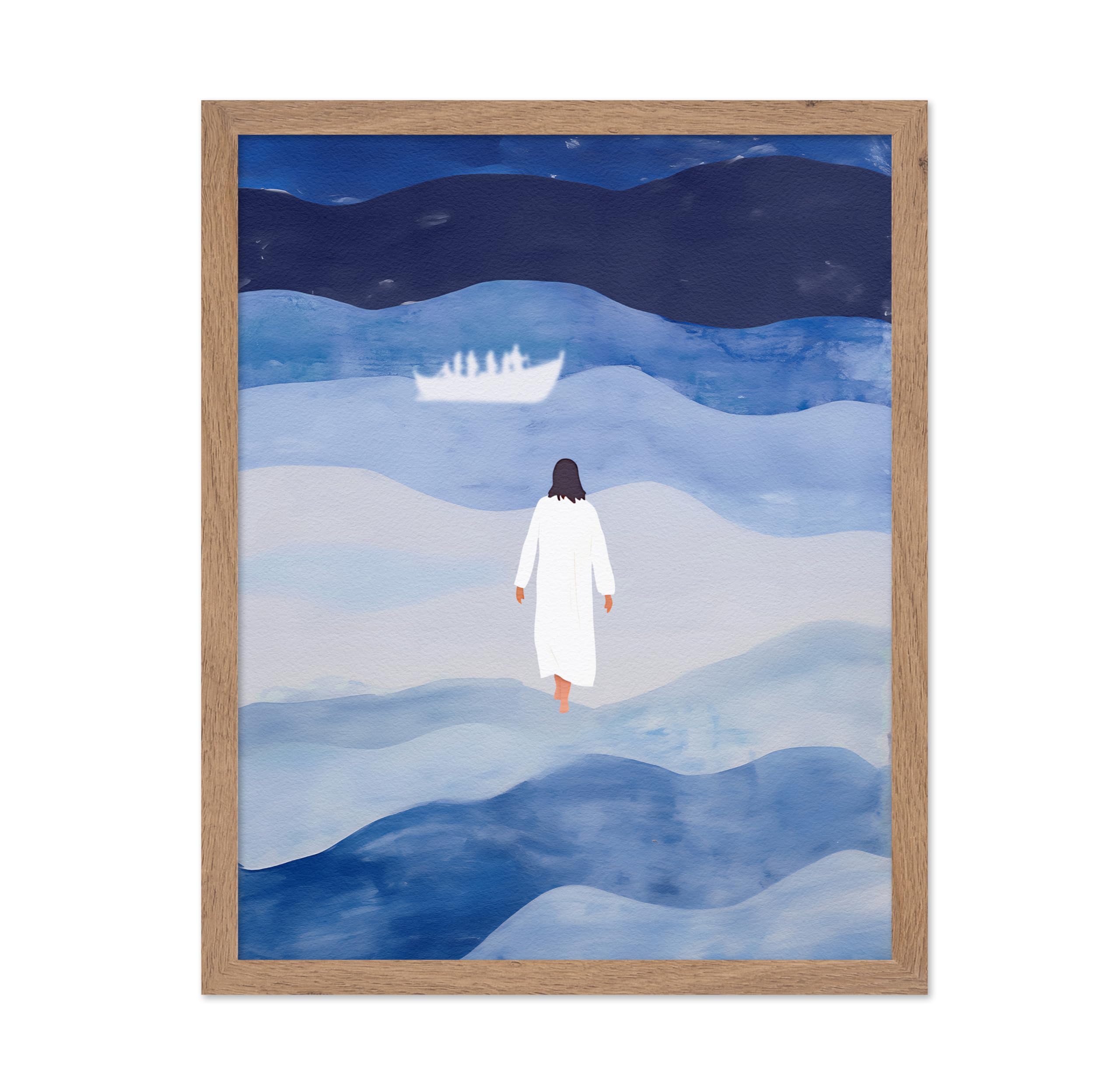 Poster Master Jesus Poster - Walk on Water Print - Jesus Christ Painting - Christian Modern Art - Gift for Men, Women - Religiou
