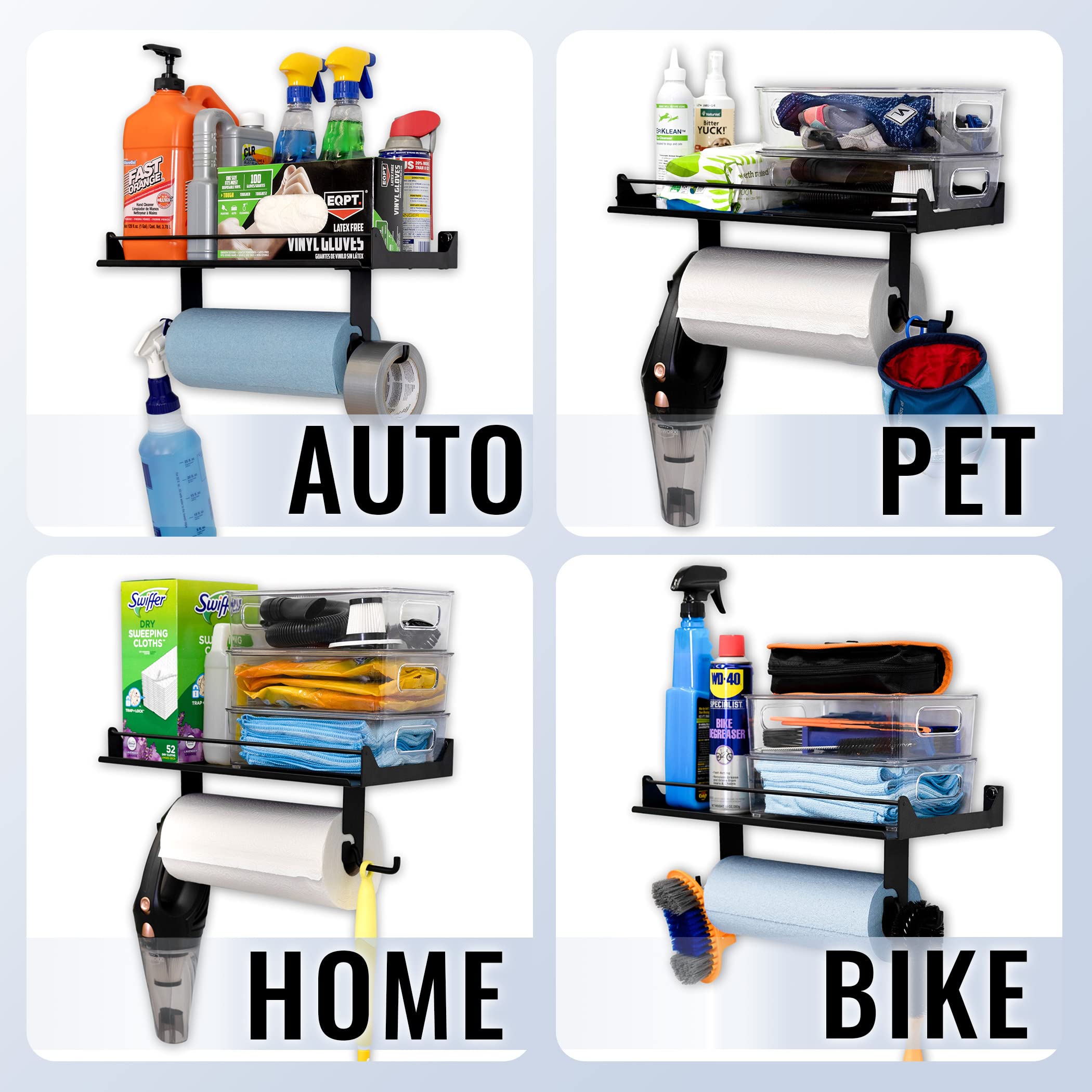 Storeyourboard Paper Towel Holder, Wall Mount Shelf, Holds 50 Lbs, Garage, Home, Quick Clean Station