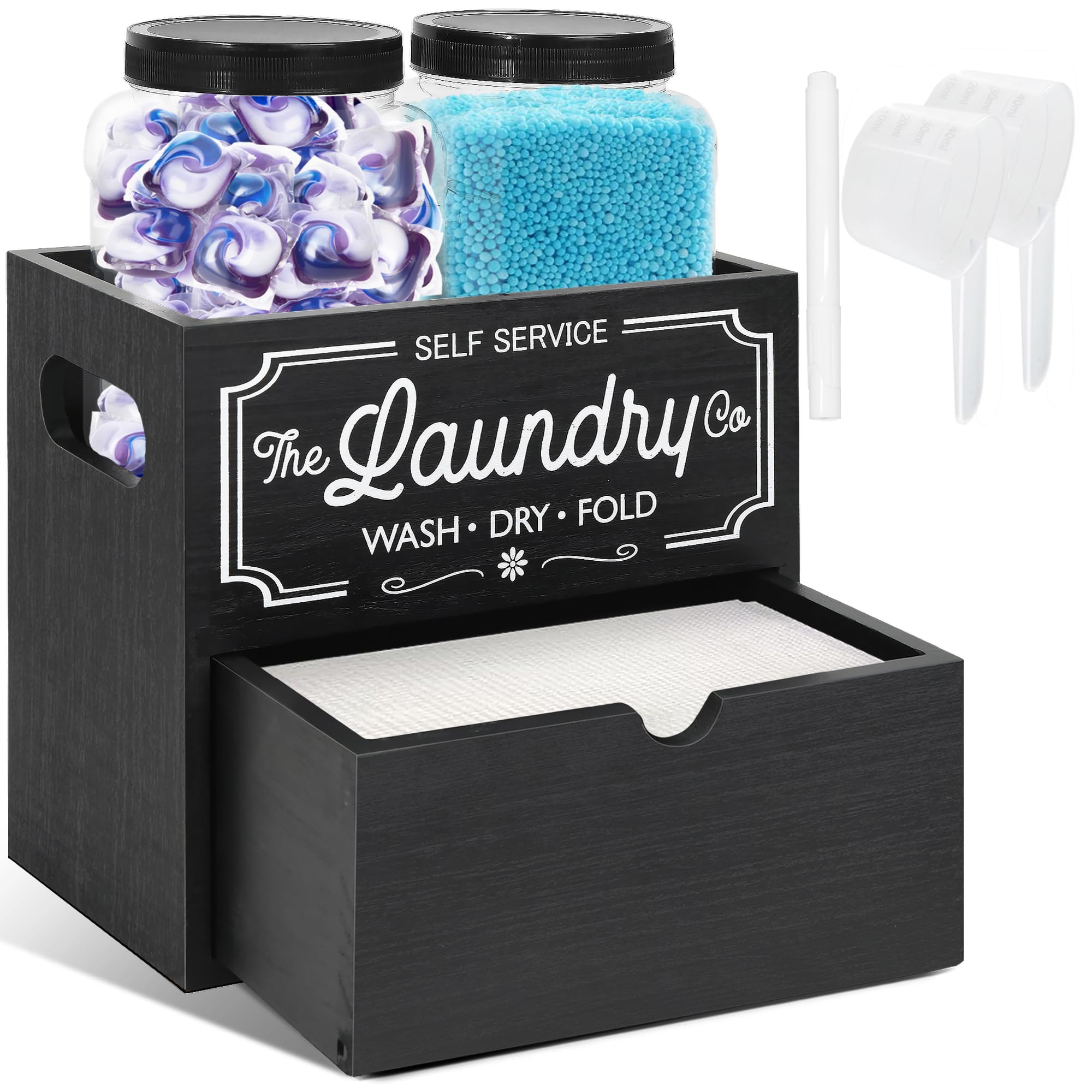 Dryer Sheet Container For Laundry Room Organization, Laundry Pods Container Include 2 Plastic Jars With Lids For Laundry Room St
