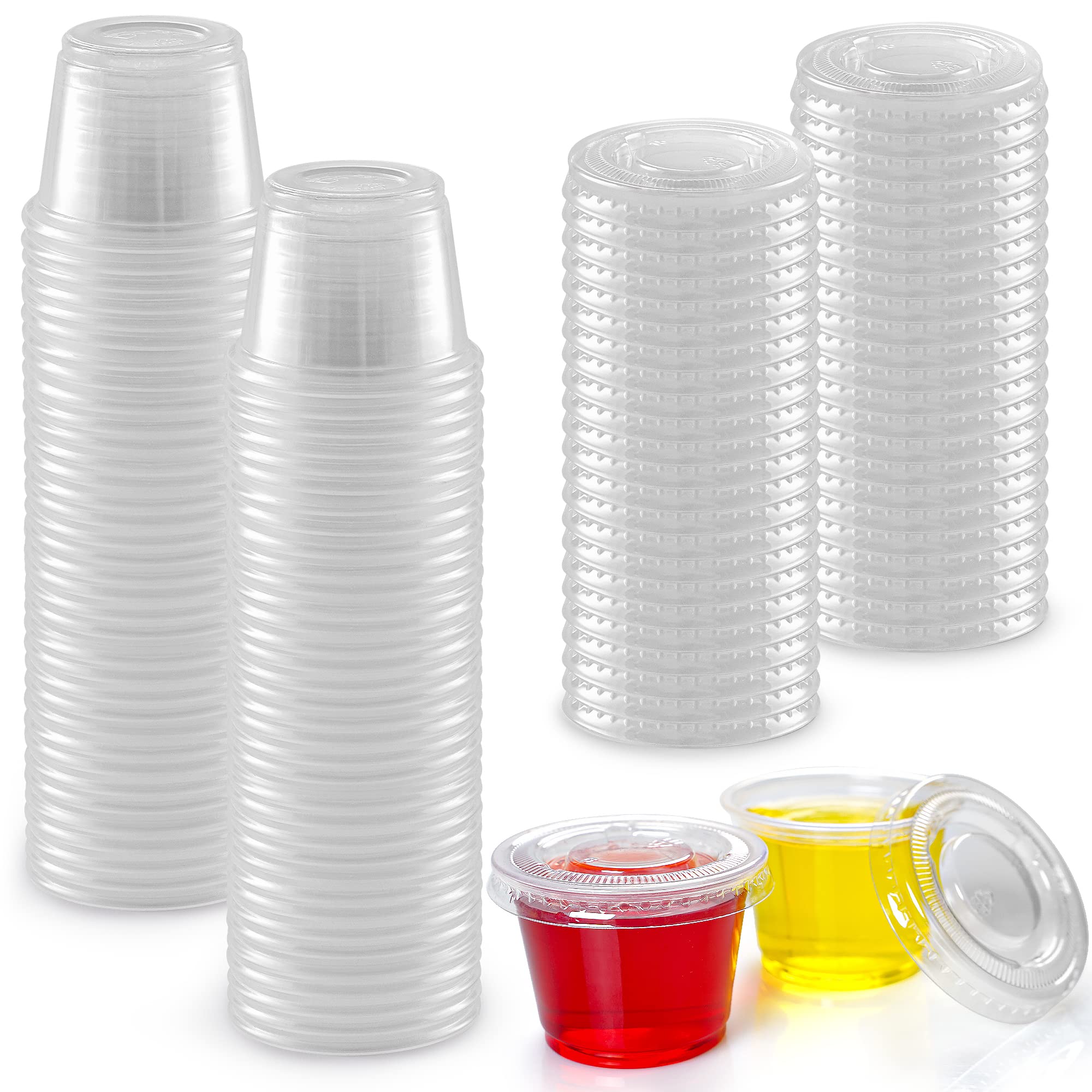 Simple Craft (1 Ounce, 50 Cups Clear Halloween Jello Shot Cups With Lids - Plastic Portion Cups - Condiment Containers - Disposa