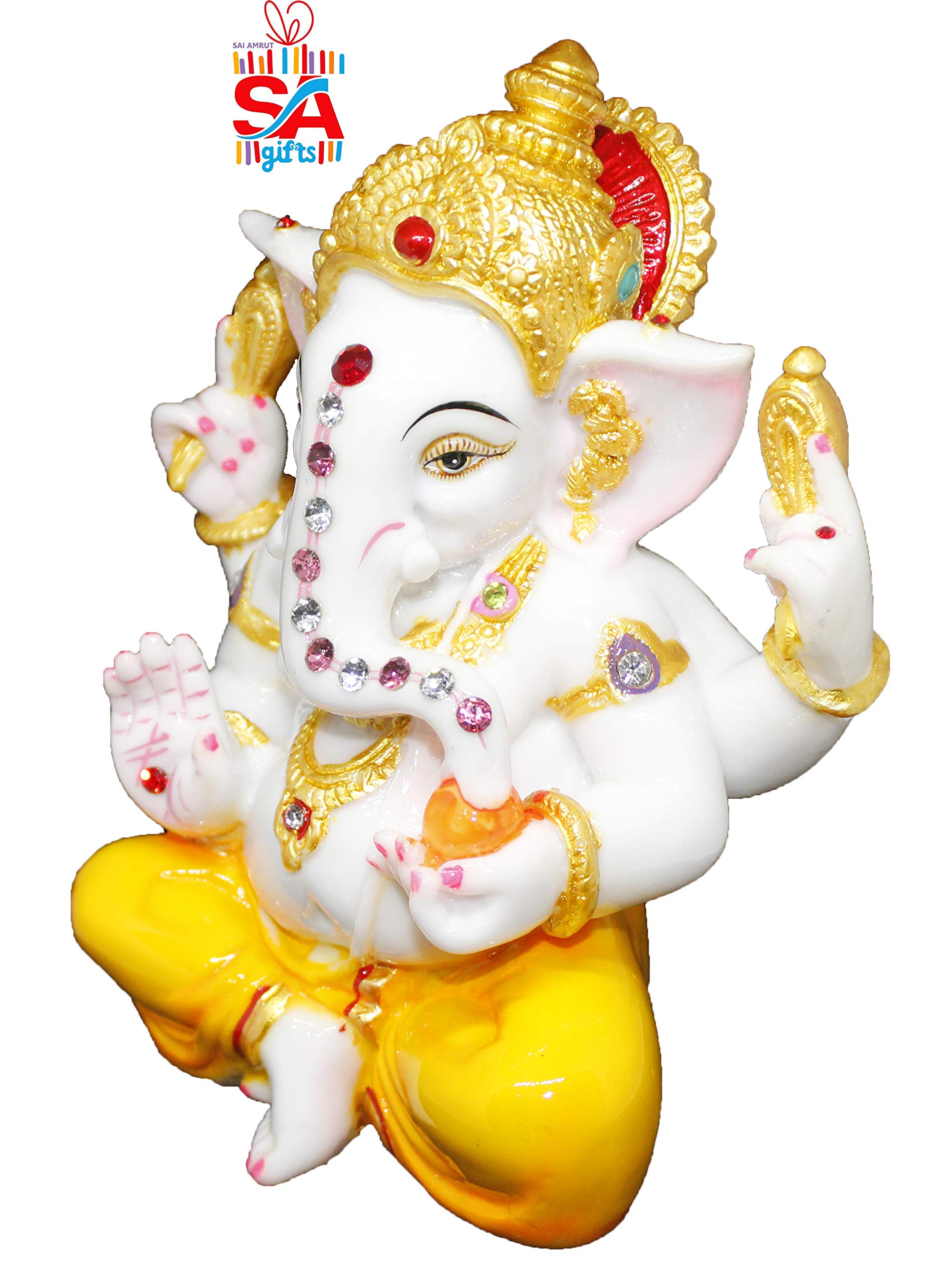 S A Gifts Sai Amrut Marble Dust Lord Ganesha/Ganesh Statue/Showpiece Idol For Home Dcor And Gift Purpose (Yellow)